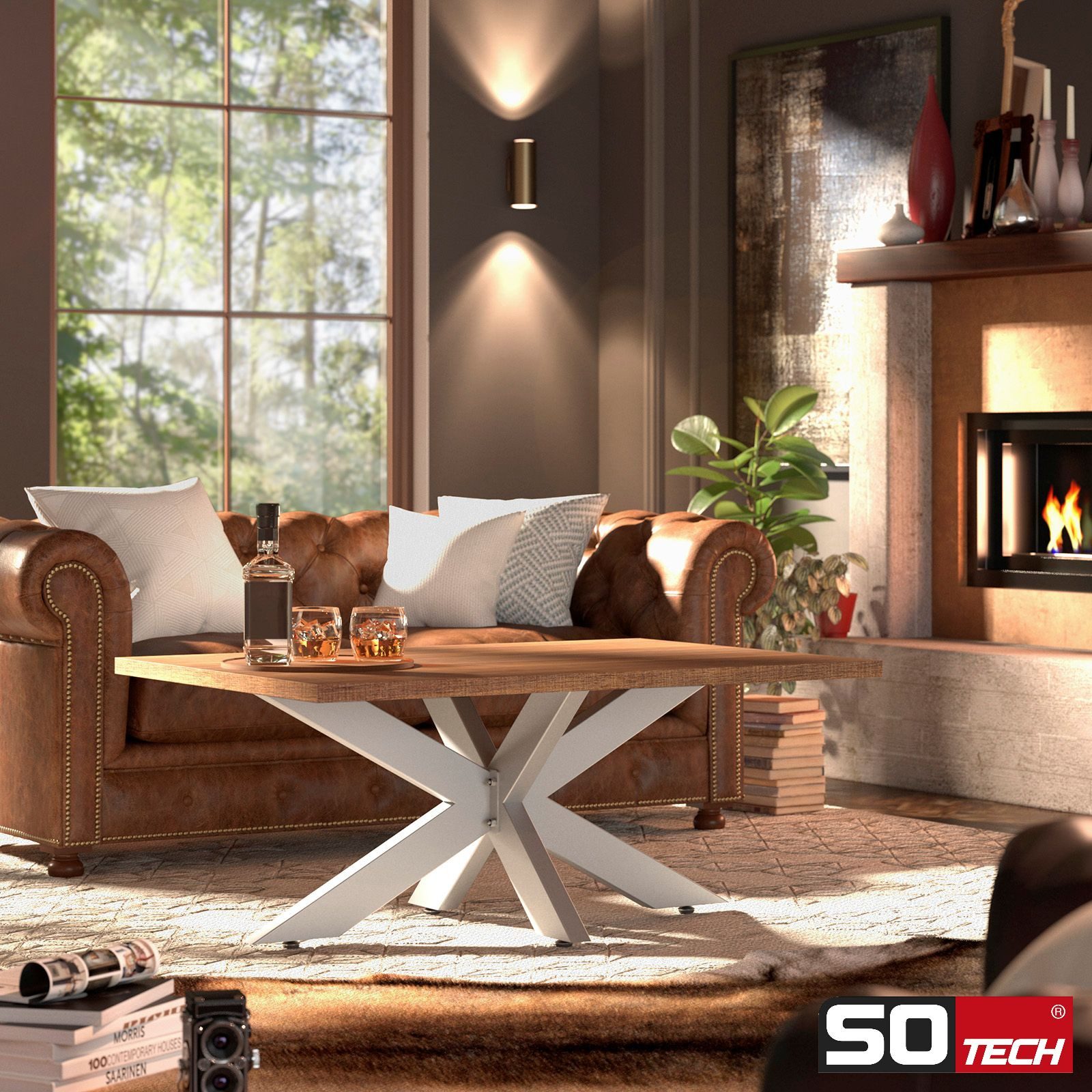 SO-TECH® Tischgestell SPIDER Schwerlast belastbar bis 500 kg, einfache Montage, Couchtisch Sofatisch, echt Edelstahl, H430 x B580 x L980 mm