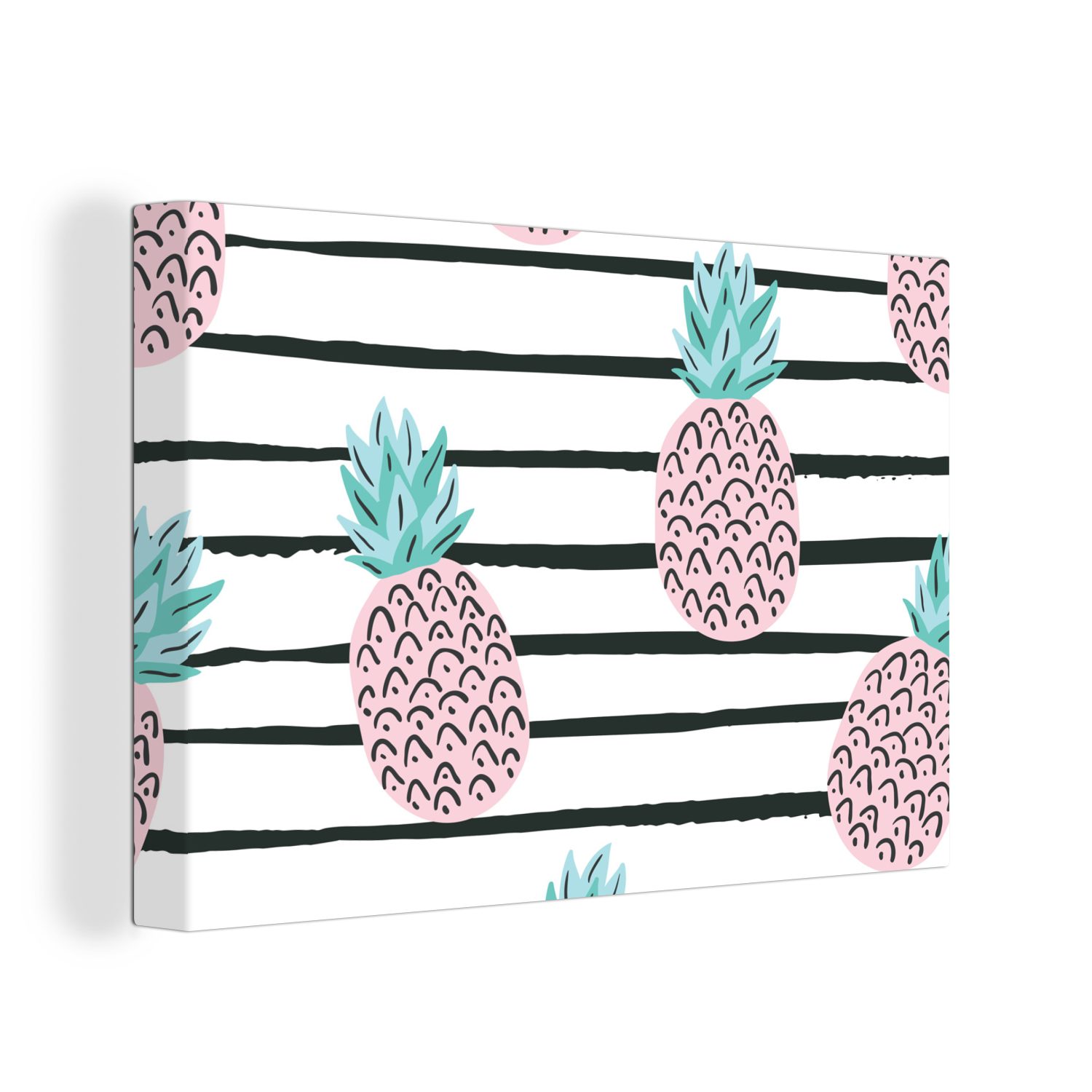 OneMillionCanvasses® Leinwandbild Sommer - Ananas - Muster, (1 St), Wandbild Leinwandbilder, Aufhängefertig, Wanddeko, 30x20 cm