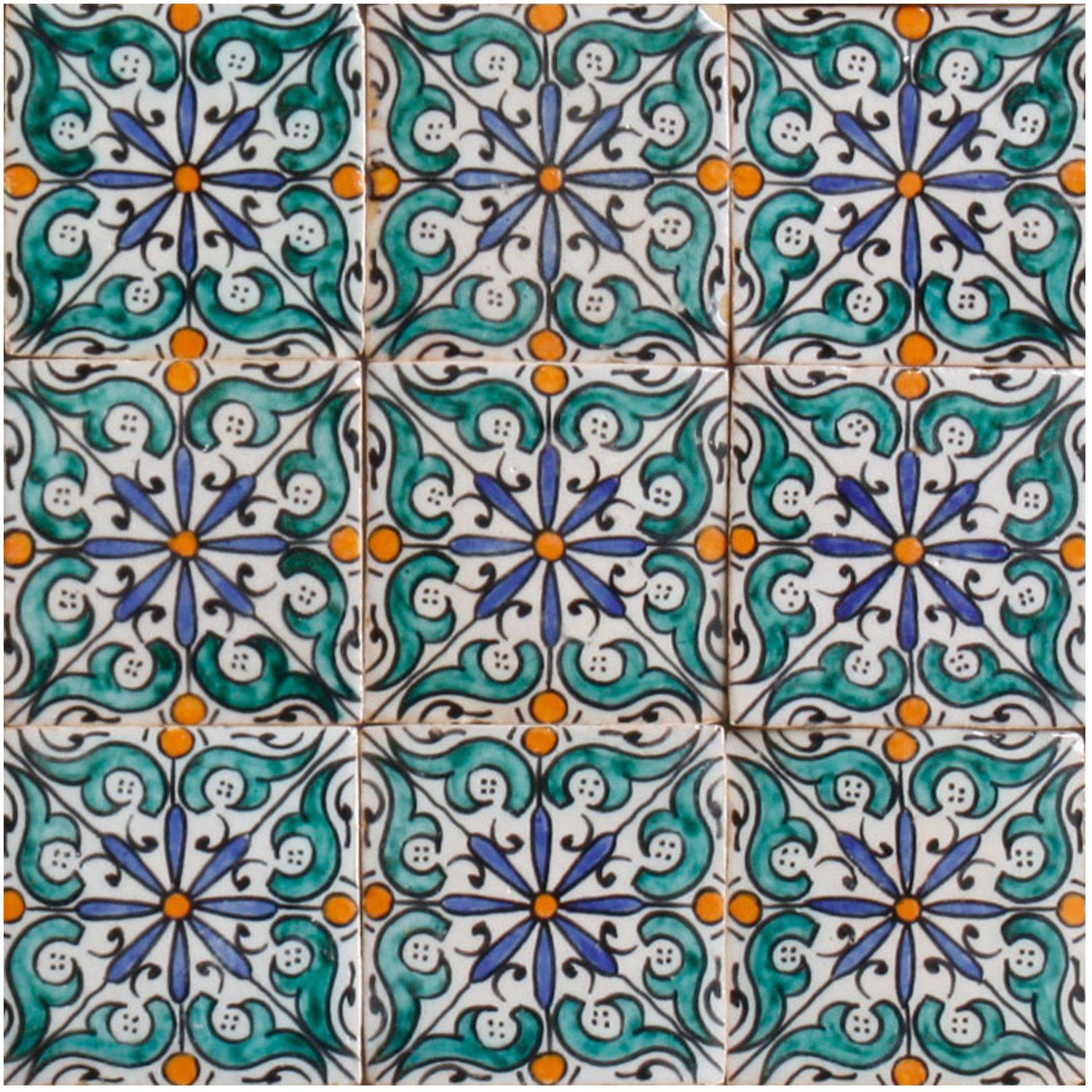 Casa Moro Wandfliese Orientalische Keramikfliese Fliese – HANDMADE Fliesen Dekor, Keramik 10x10, Mehrfarbig, 4er-Set, Handgefertigt, Handbemalt - Kunsthandwerk aus Marokko