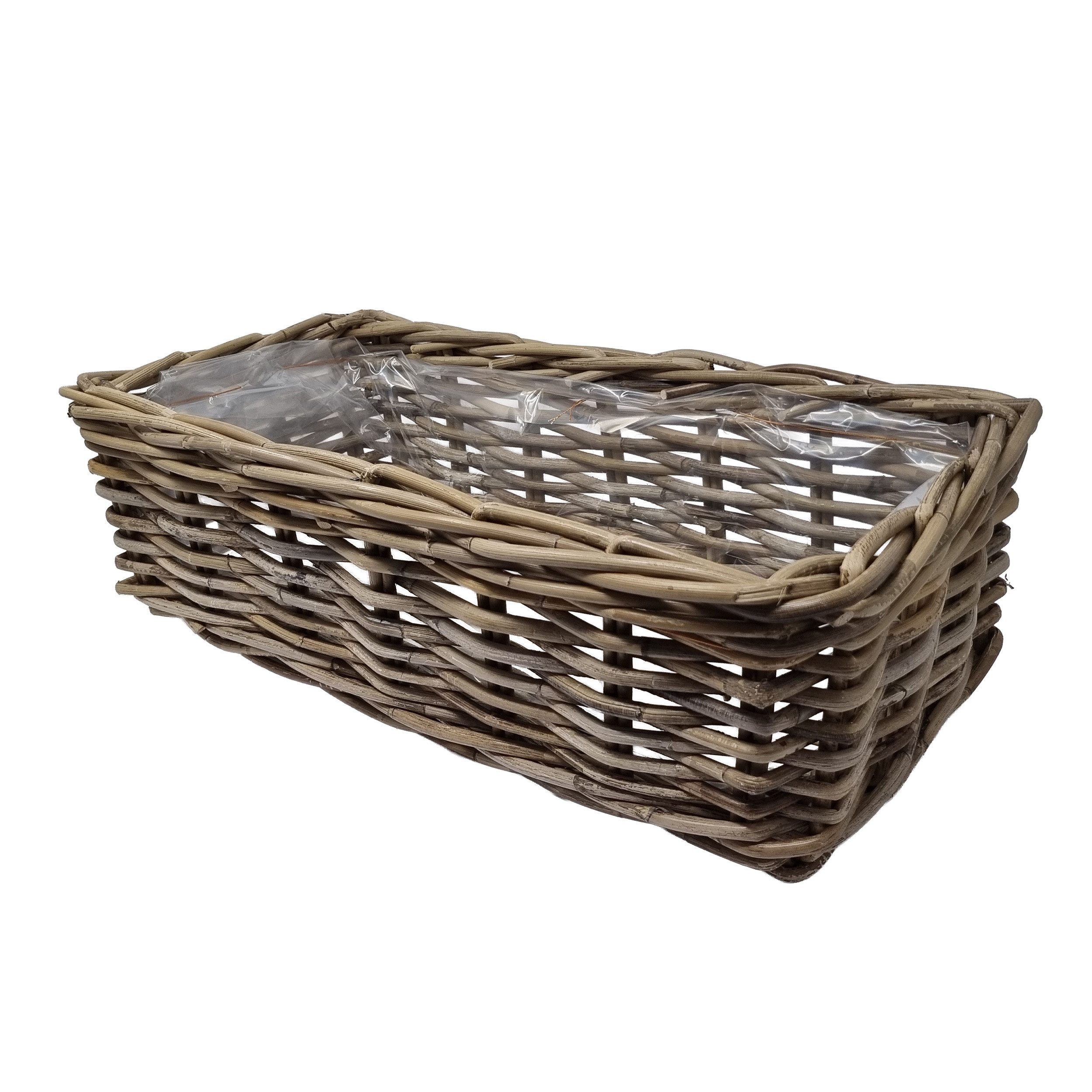 Van der Leeden Pflanzschale Van der Leeden Rattan Pflanzkasten Grau 50x25x15 cm – Rechteckig