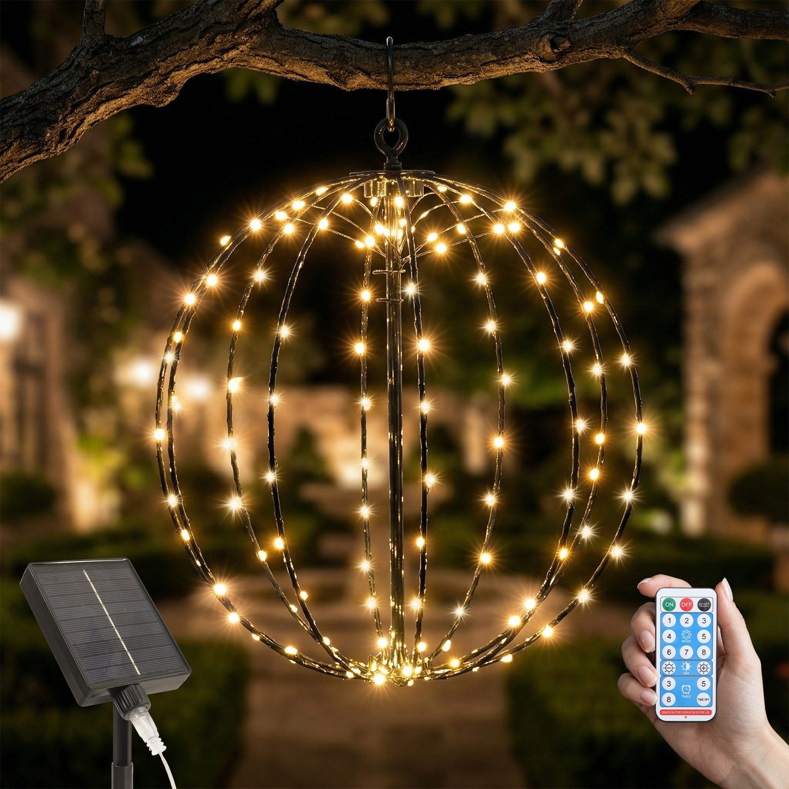 Salcar LED Kugelleuchte Solar LED Garten Weihnachtsdeko Außen Kugel Lichter 120 LEDs 30cm, Solar, LED fest integriert, Solarleuchte Weihnachtsbeleuchtung mit Timer, Speicherfunktion, 8 Modi