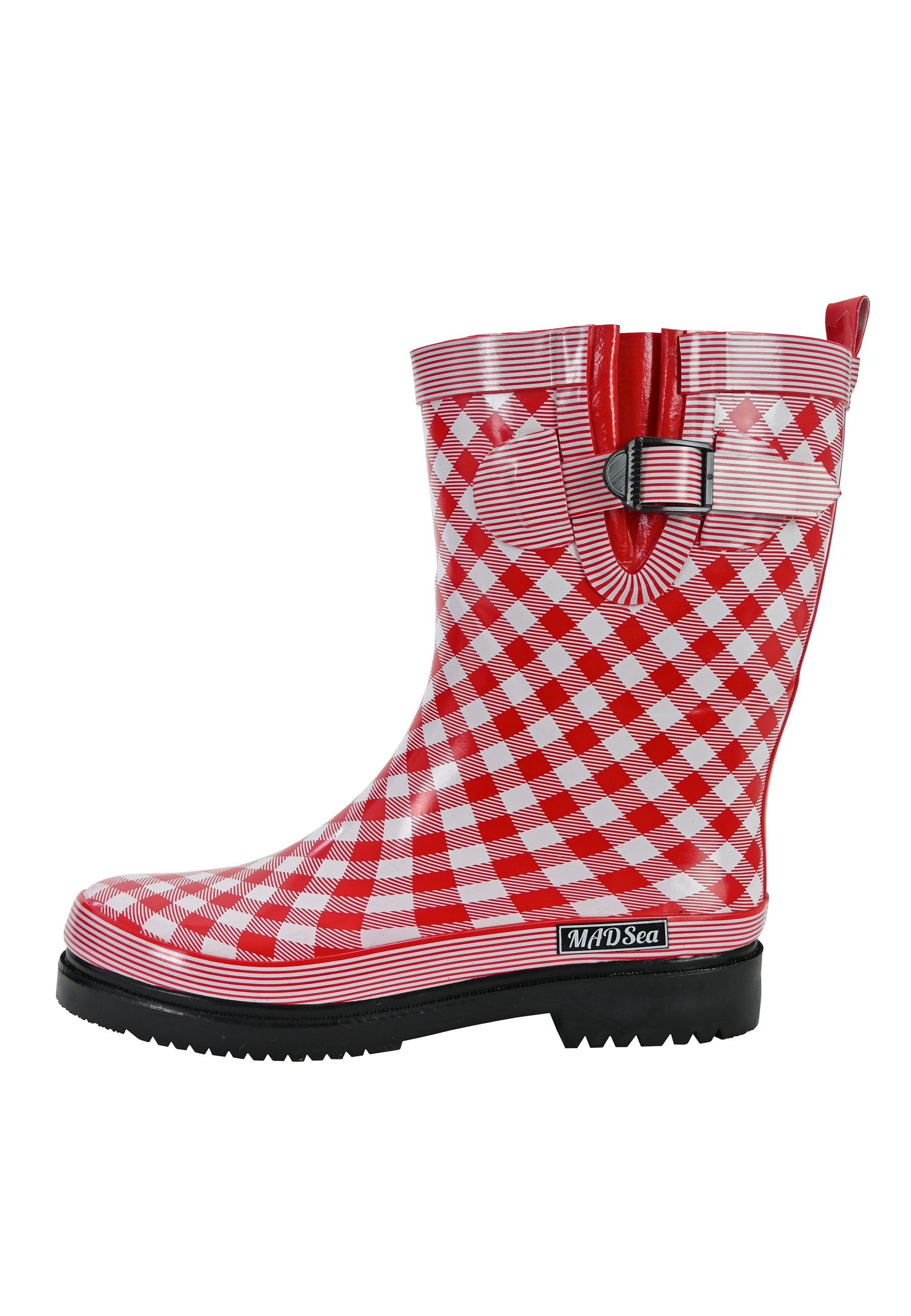 MADSea Checkered Gummistiefel rot karierter Stiefel mit Deko-Schnalle günstig online kaufen
