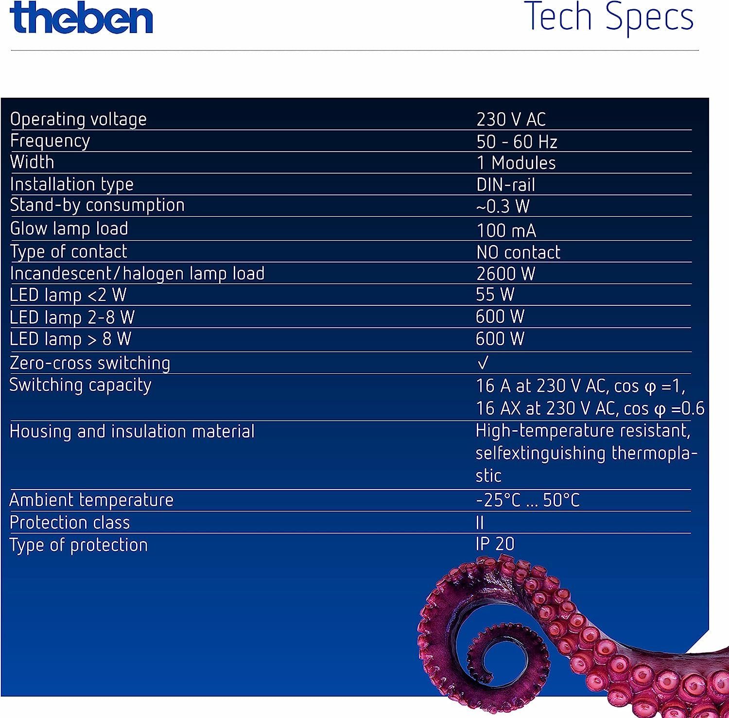 theben Stromstoßschalter OKTO ES12-UC 3120131 Stromstoßrelais, elektronisch, 1 Schließer, Licht, Multispannungseingang, 600 W LED