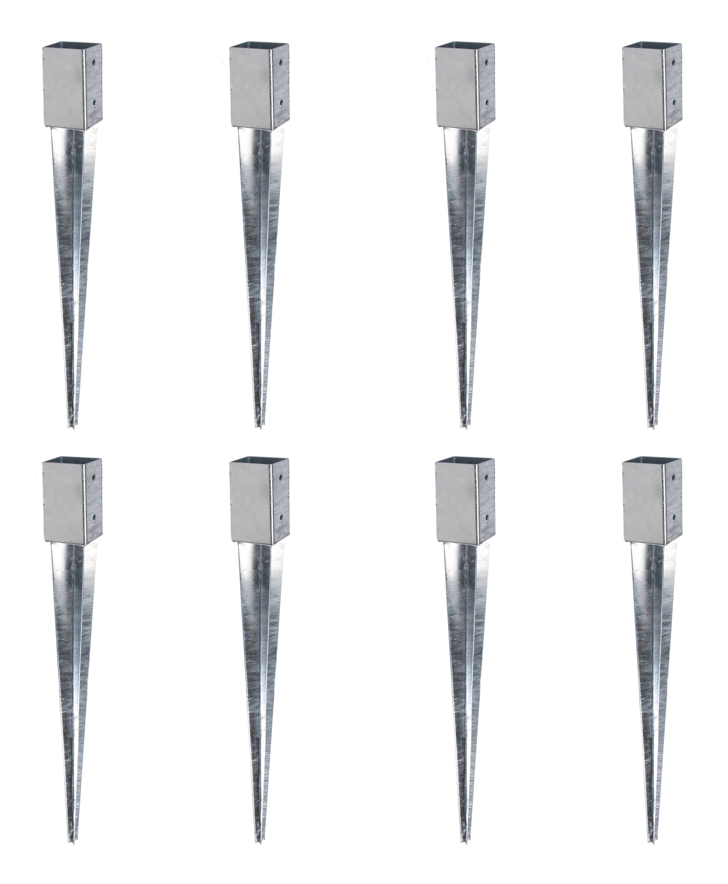 Alberts Pfostenträger EBH,f.Vierkantholzpf,fvz,zE,46x46/550 Bundle-Set 8x208172, Alberts Einschlag-Bodenhülse für Vierkantholzpfosten im Bundle, feuerv