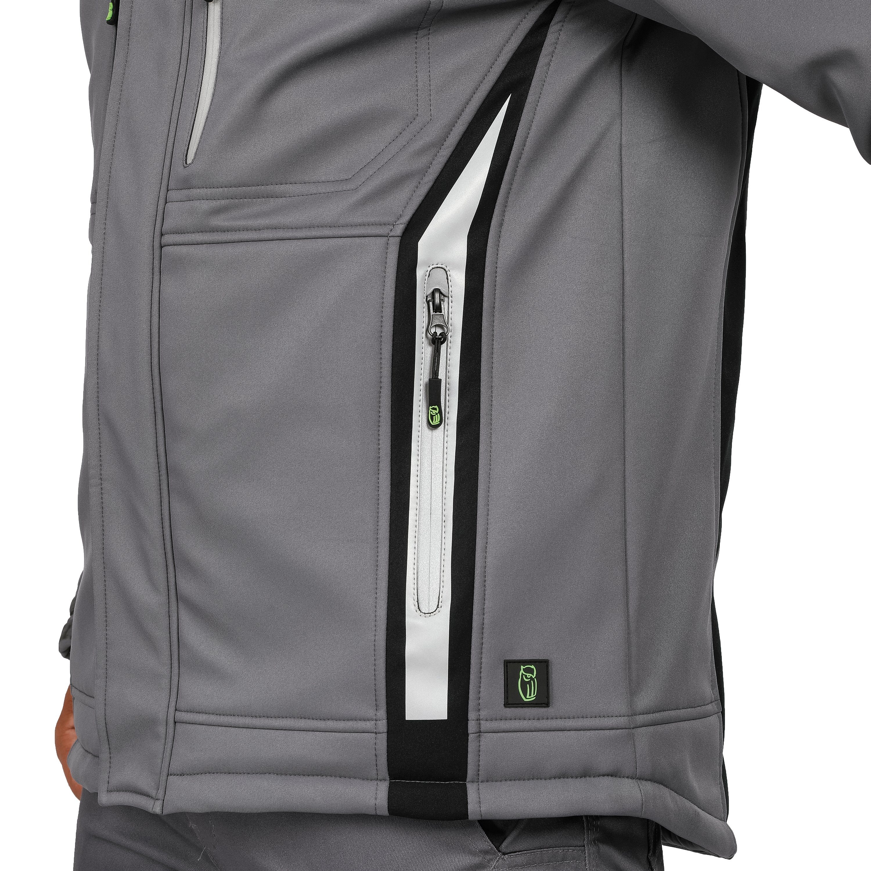 Leibwächter Winterjacke Flex-Line Herren Winter Softshelljacke mit Rückenisolierung (Winterjacke mit Reflektoren, Softshelljacke mit abnehmbarer Kapuze) atmungsaktiv 3000 g/m²/24 h, wasserdicht 8000 mm