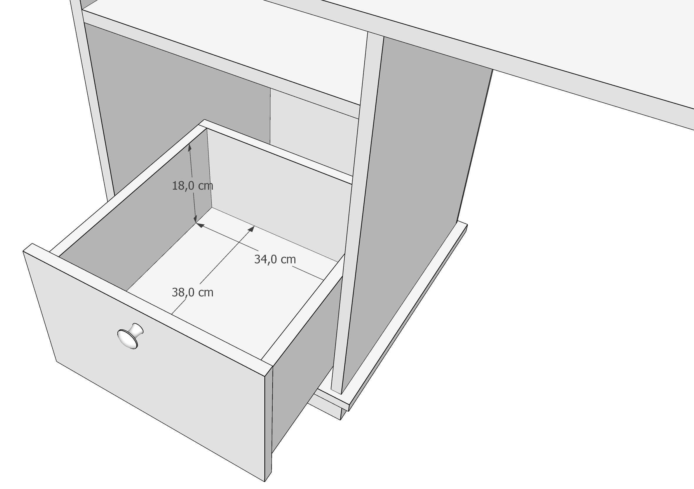 Kids Collective Schreibtisch Kinderschreibtisch mit Europe 74 cm Arbeitshöhe, zwei in und Made Schubladen Ablagefach in weiß