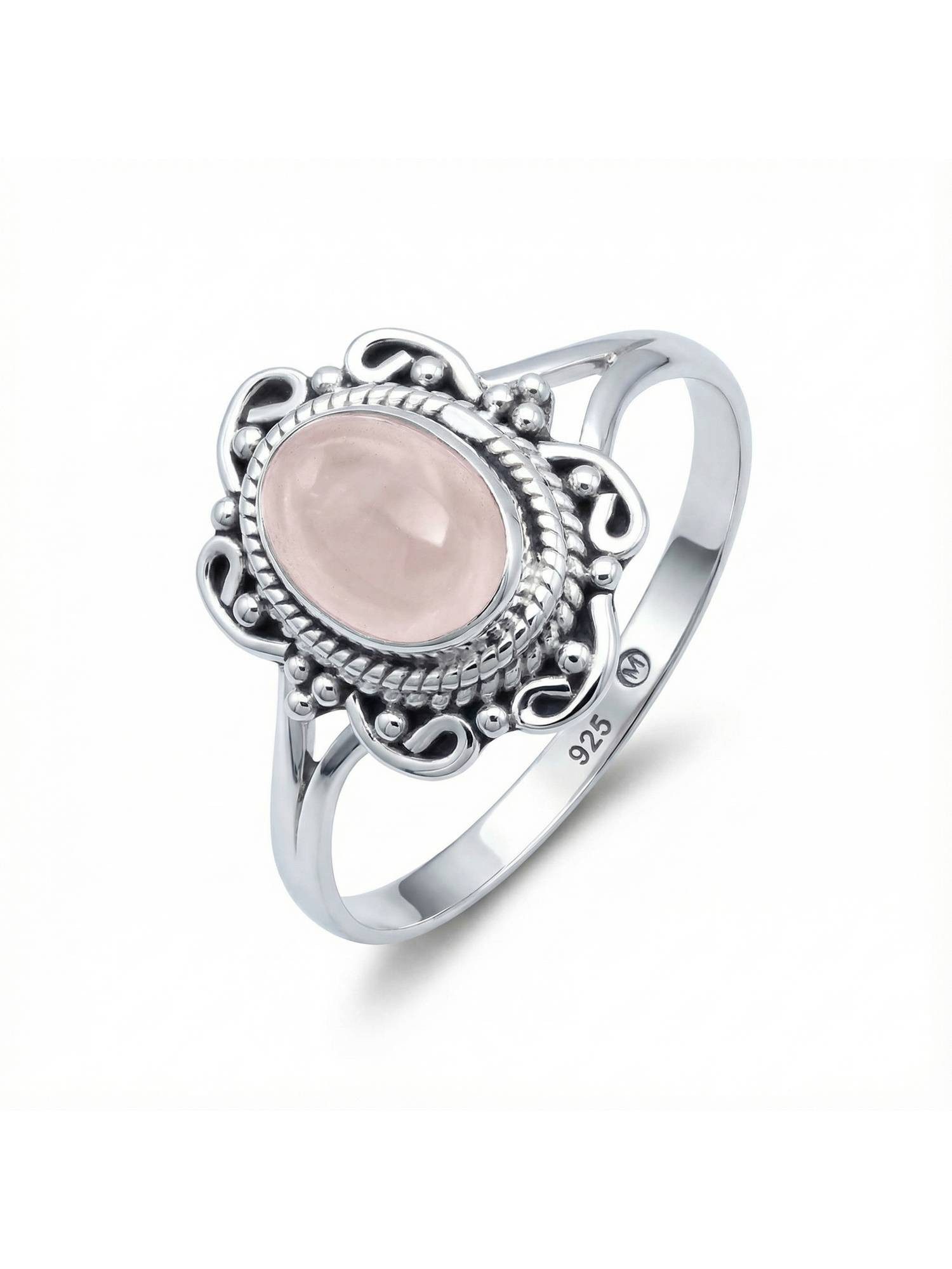 Silberring BANGAWAN aus 925 Silber mit Rosenquarz