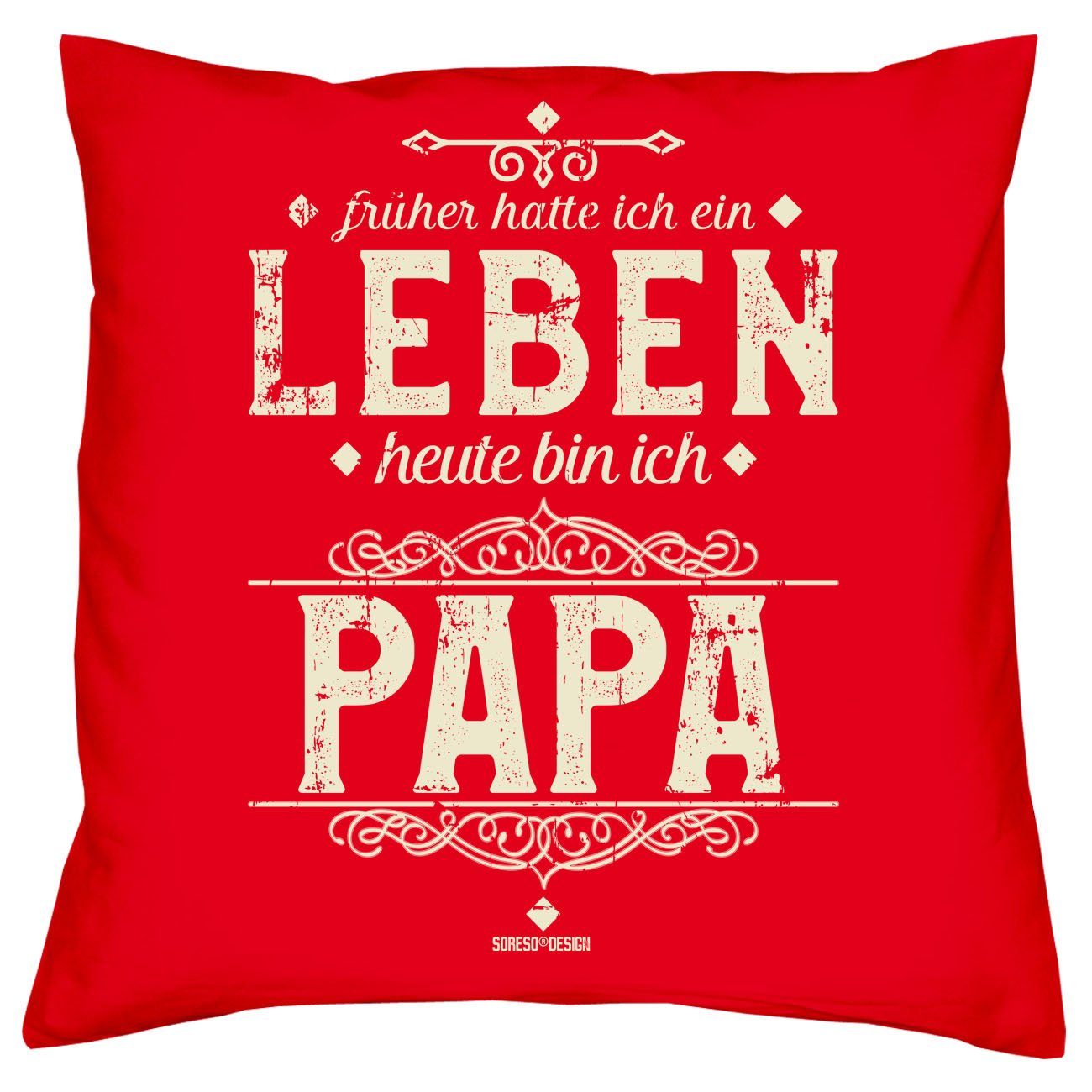 Soreso® Dekokissen Kissen Heute bin ich Papa & Urkunde für den Weltbesten Papa, Geschenk Geburtstagsgeschenk rot