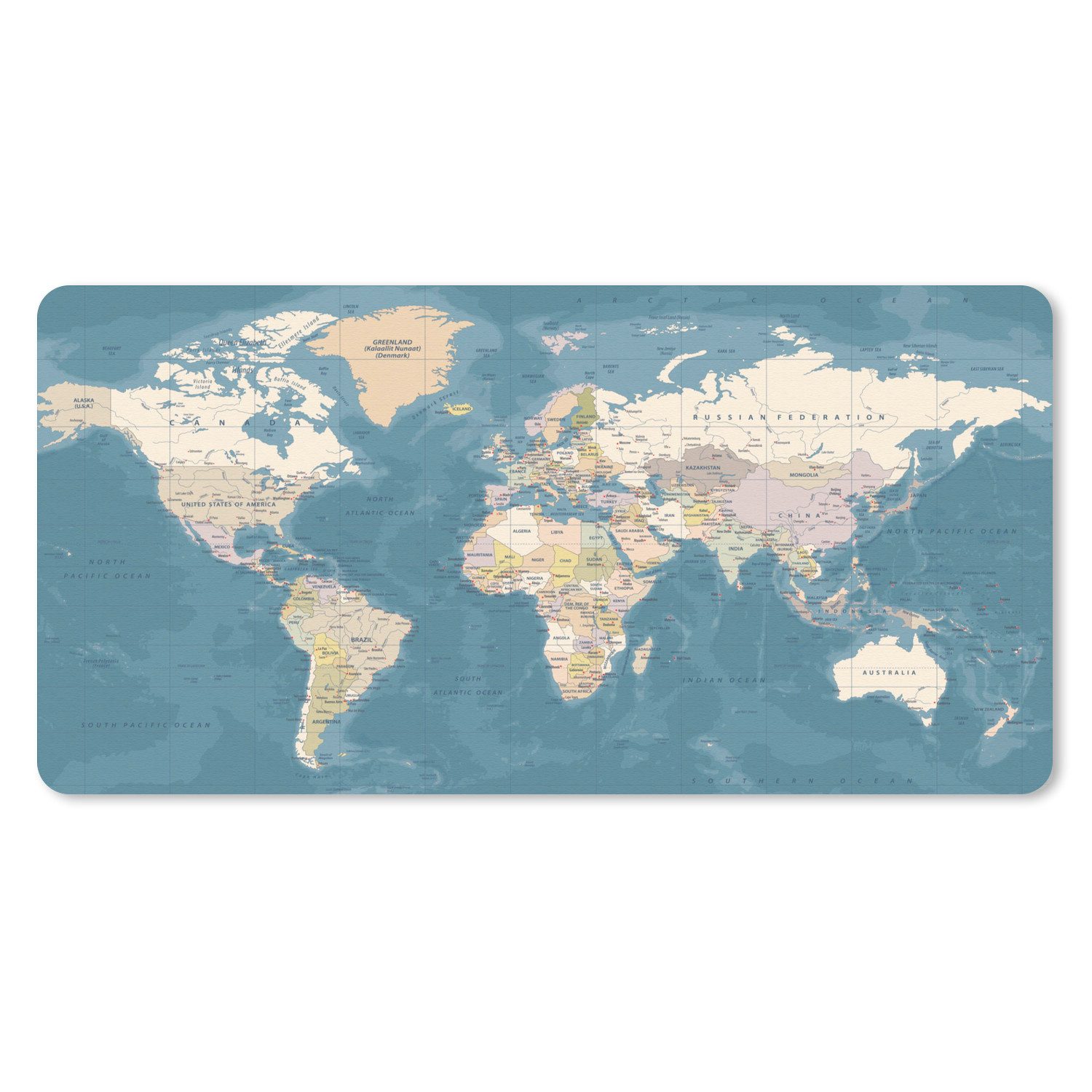 MuchoWow Mauspad Weltkarte - Atlas - Blau (1-St), Mousepad mit Rutschfester Unterseite, Mausunterlage, Gaming, 60x30 cm