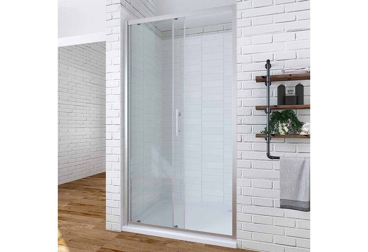 Thumbnail - AQUALAVOS Dusch-Schiebetür Schiebetür Duschabtrennung Nischentür Dusche Sicherheitsglas Duschwand, 100x185 cm, Klarglas ...