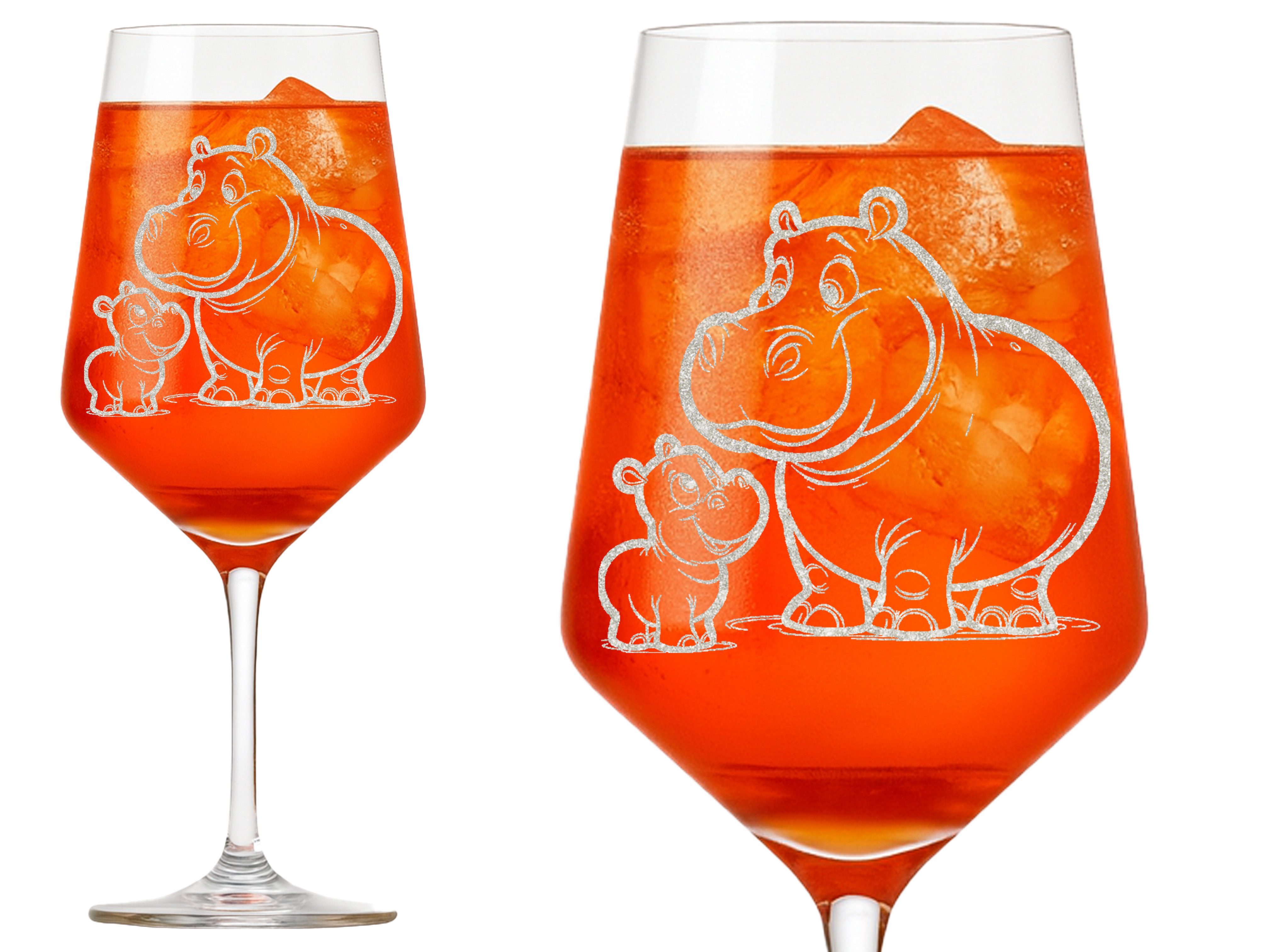 eXODA Weinglas Gravur Nilpferd mit Baby - 350ml absolut spülmaschinenfest, 1-tlg., Glas, Atemberaubende Darstellung