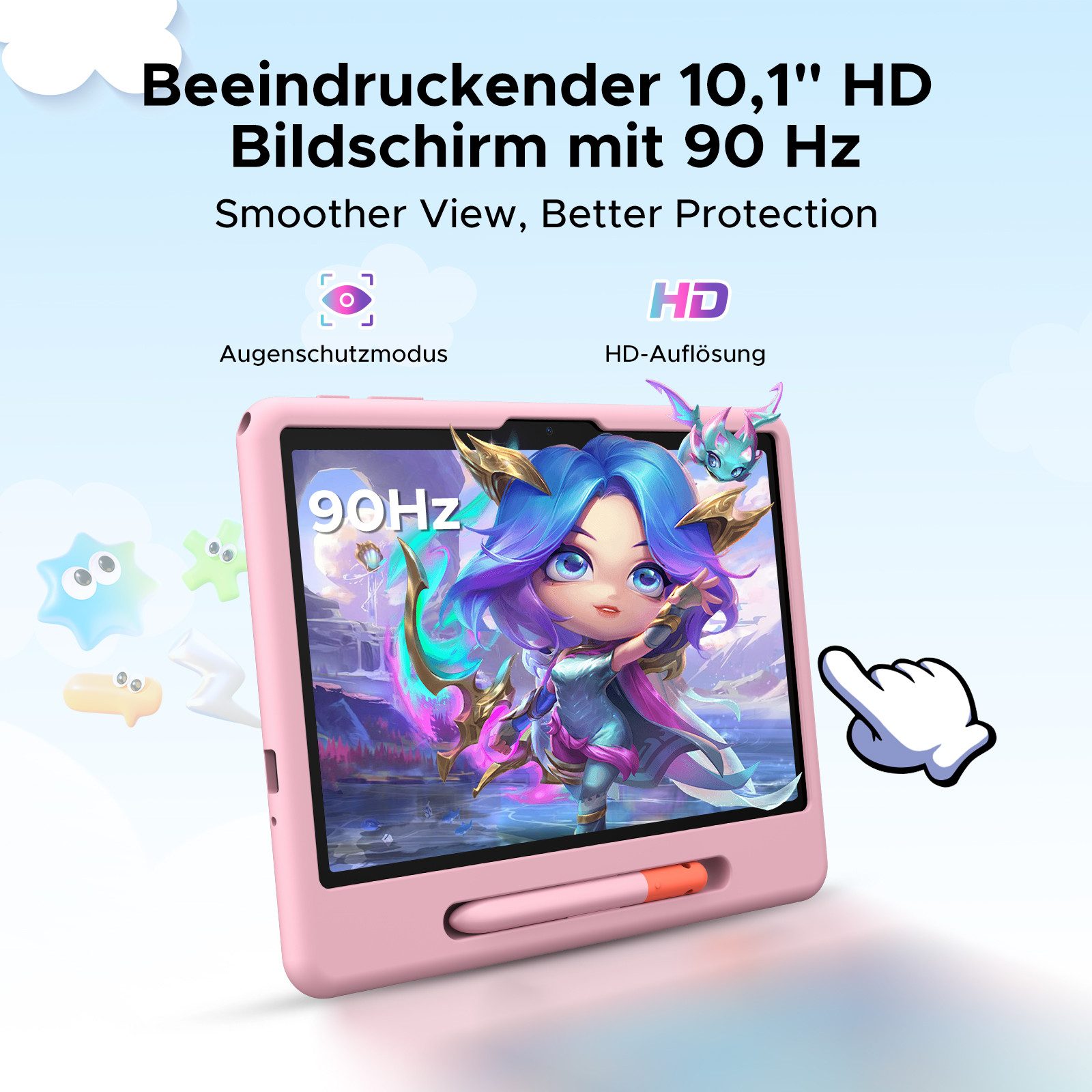 POCKAM Kinder Lern-Tablet mit Elternkontrolle 10'' Android 16, 64GB ROM kids Tablet (10.1", 64 GB, Android 16, WiFi, Mit Gemini AI, Stylus, Silikonhülle, 7000mAh Akku & 5G WiF)