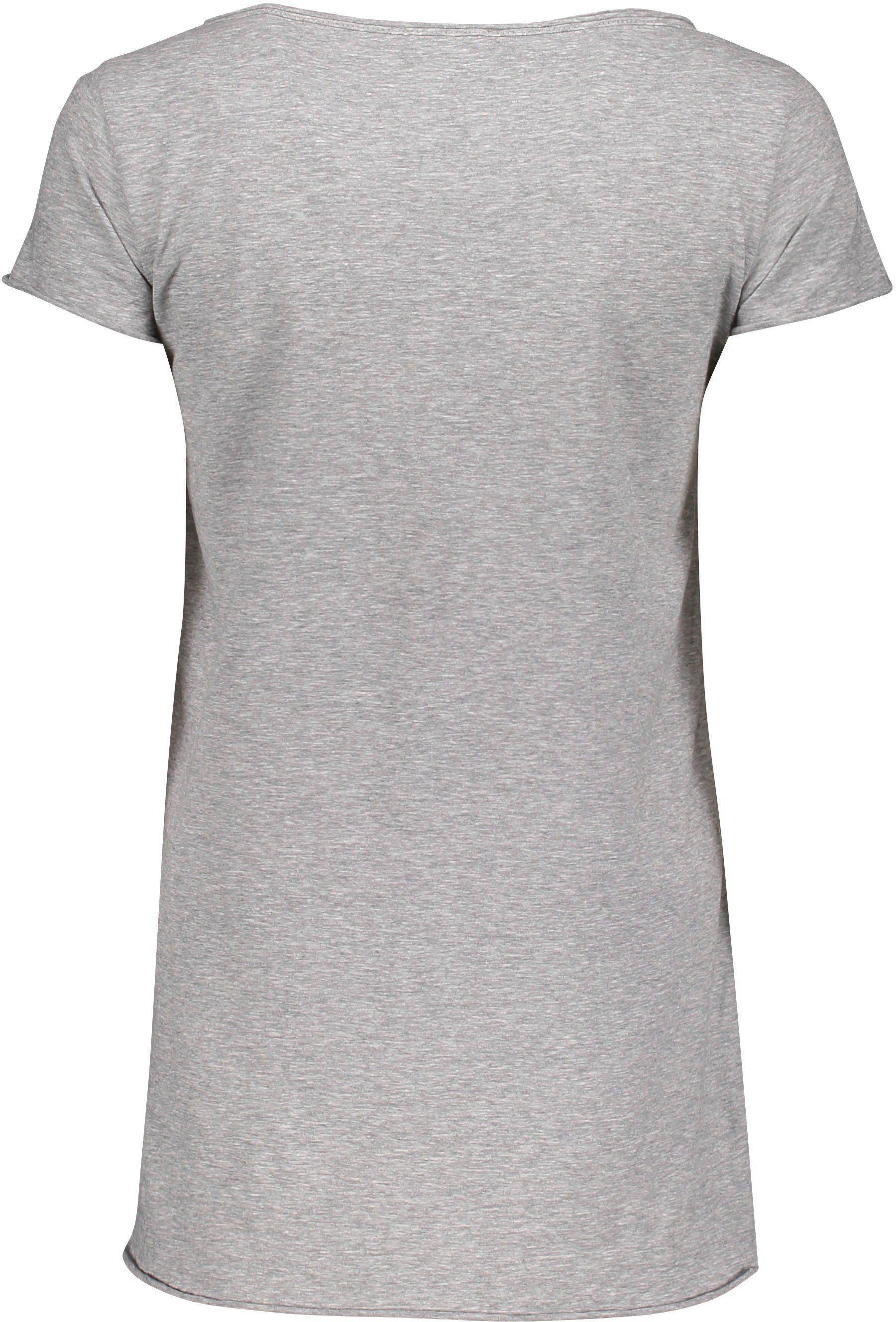 Please Jeans T-Shirt M00A mit Saumabschlüssen angeschnittenen Please leicht 1907 meliert) Metal-Label melange grigio und (grau