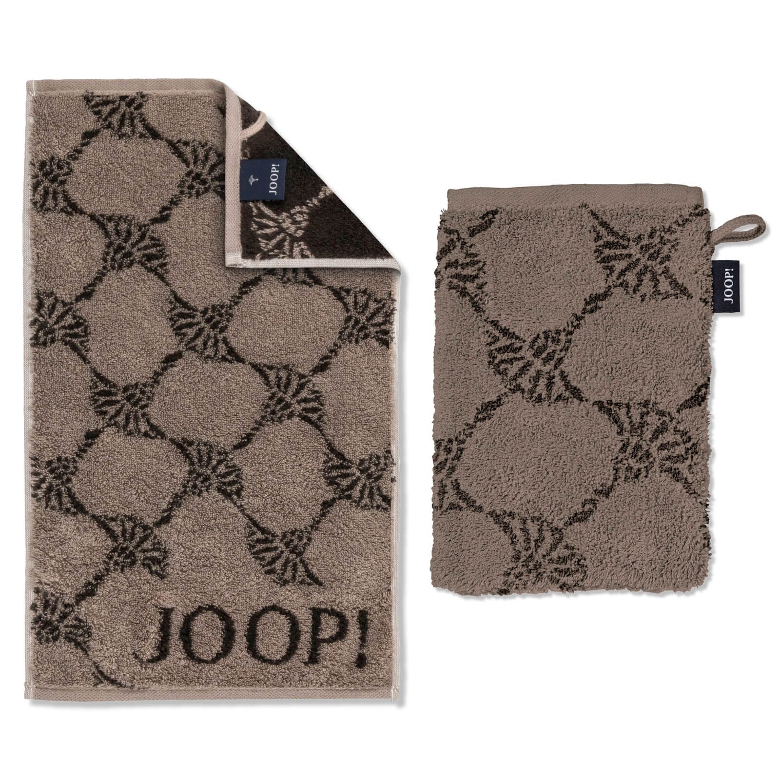 JOOP! Gästehandtuch Gästetuch Classic Cornflower Mocca 1611 39, Walkfrottier (1-St), Kornblumen-Design, Logo