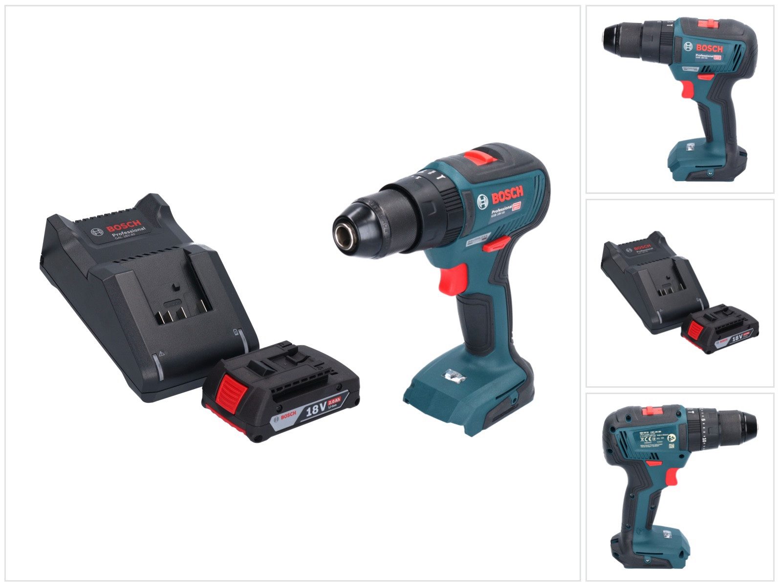 Bosch Professional Akku-Schlagbohrschrauber GSB 18V-55 Professional 18 V 55 Nm Brushless + 1x Akku 2,0 Ah