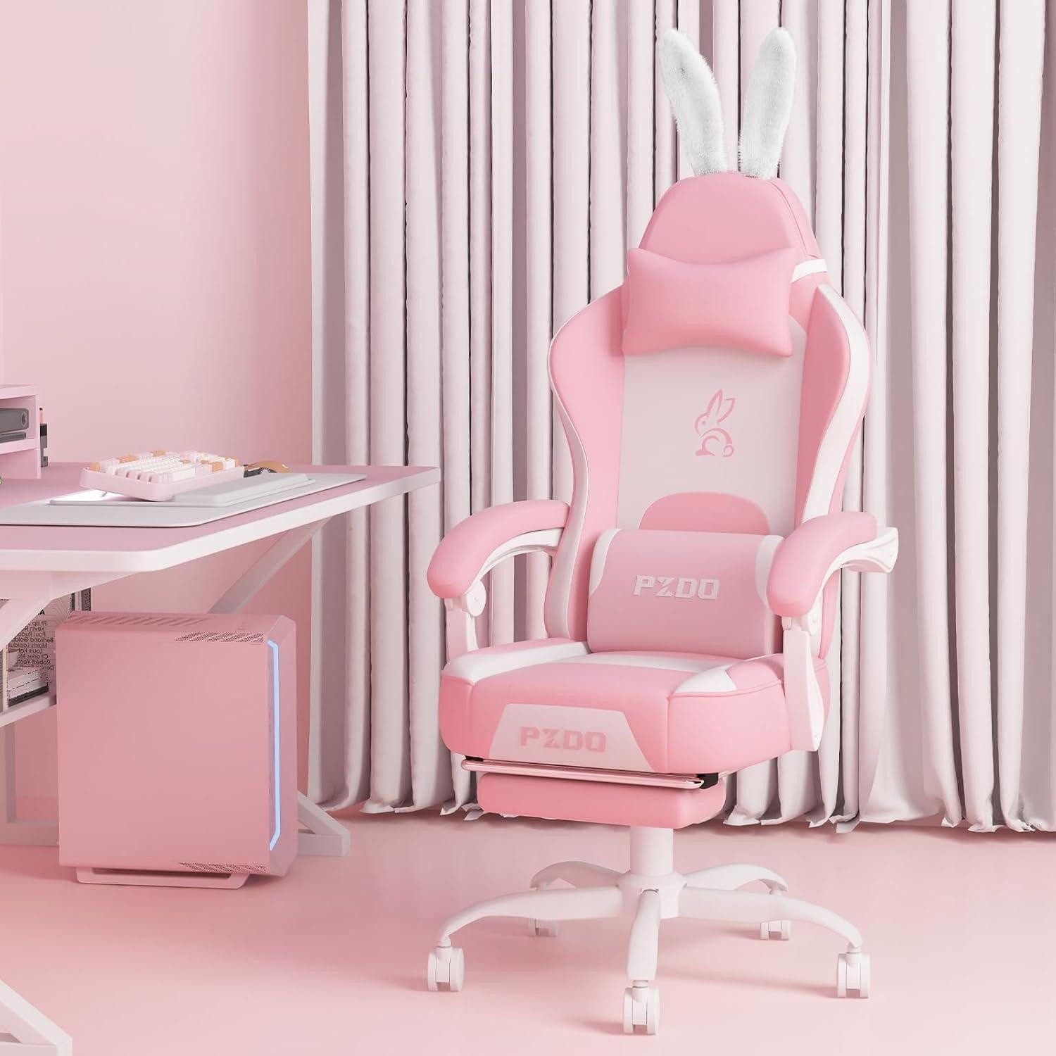LuxusKollektion Gaming-Stuhl Rosa Gaming Stuhl mit abnehmbarer Deko, ergonomisch, atmungsaktiv