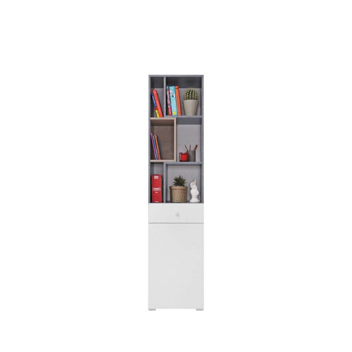 Stylefy Kinderregal Lendon Standregal Bücherregal mit 6 Fächern und Schublade FSC-Zertifizierung Spanplatte Modern Design