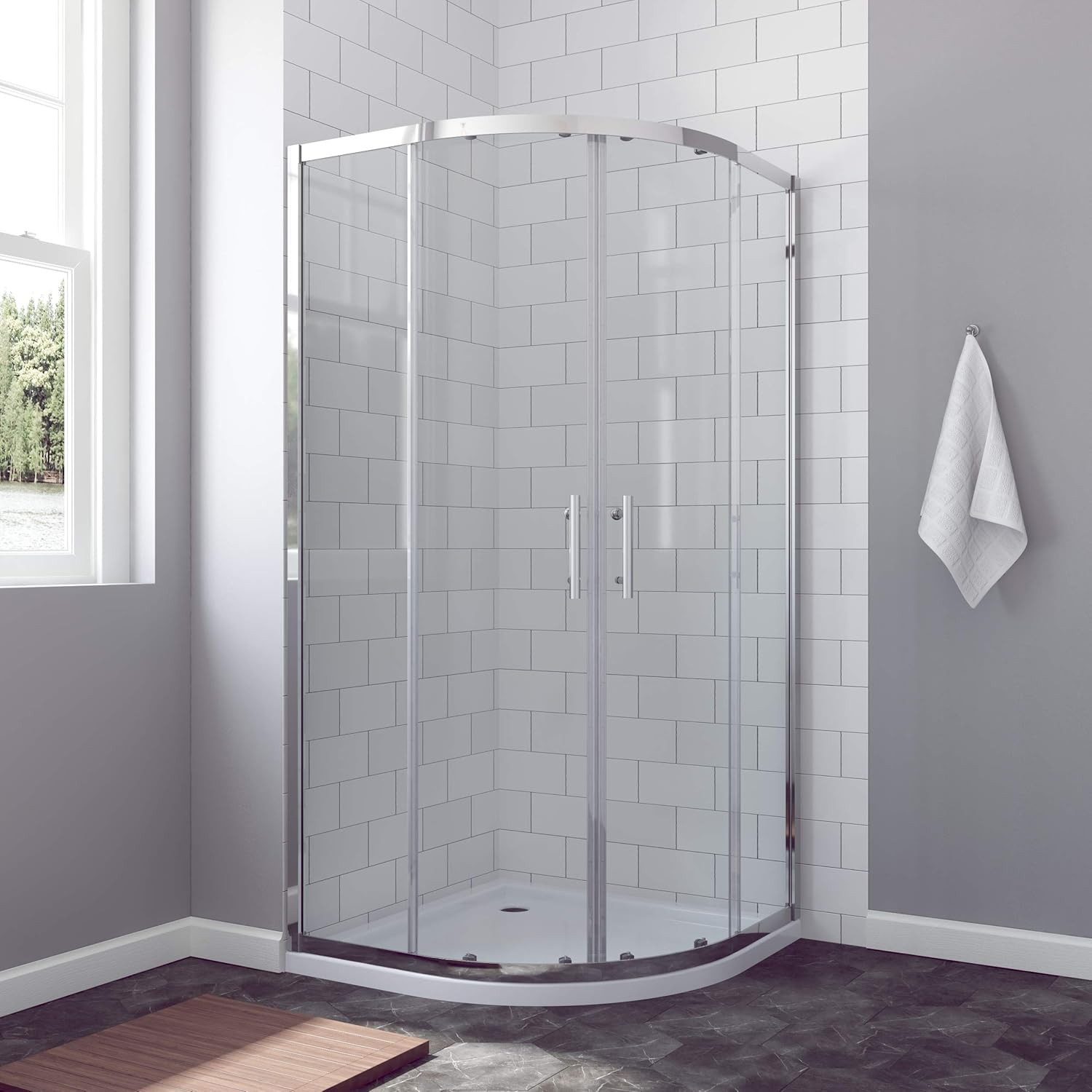 AQUABATOS Runddusche Duschkabine Runddusche Viertelkreis Eckdusche Schiebetür Duschtür, BxT: 90x90 cm, 6 mm Einscheibensicherheitsglas, Eckeinstieg Duschabtrennung Dusche Glas Glastür Höhe 185 cm, Radius: 55 cm, Sicherheitsglas, Echtglas, mit großem Verstellbereich, Umlaufende Aluminiumprofile in Chromoptik