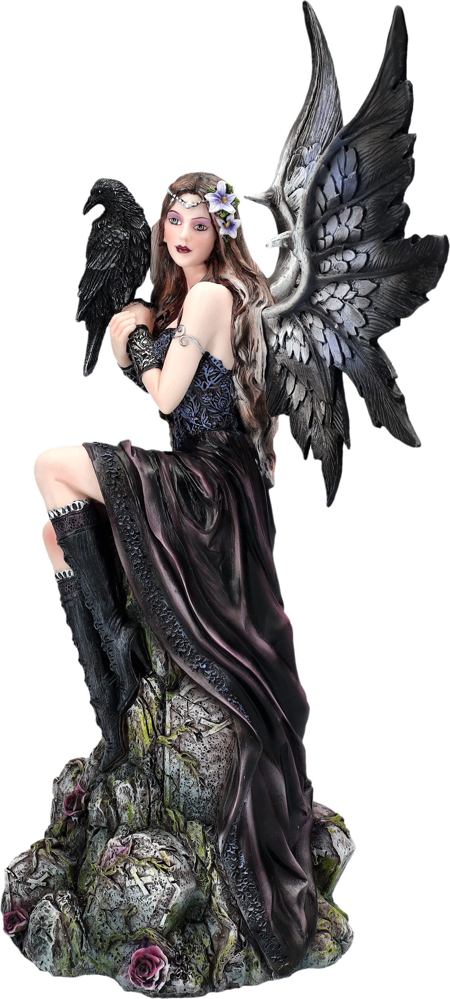 Figuren Shop GmbH Fantasy-Figur Elfen Figur - Frey mit Rabe - Fantasy Dekoration Fee Dekofigur