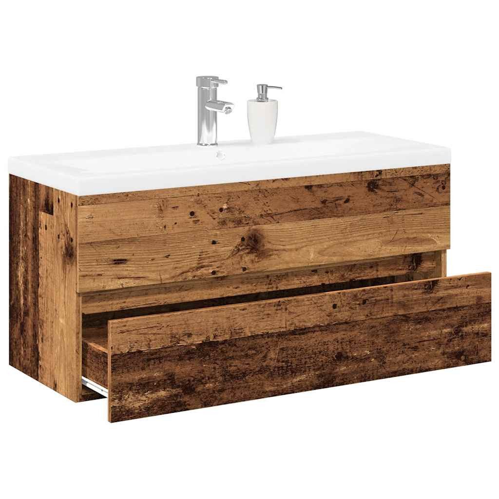 vidaXL Badezimmerspiegelschrank Waschbeckenunterschrank mit Einbaubecken Altholz-Optik (1-St)