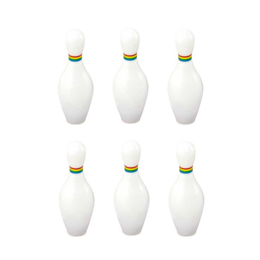 Kikkerland Bowle-Set kompaktes Tisch-Bowling-Set 1 Bowlingmatte 6 Kegel 2 Kugeln 120x23 cm