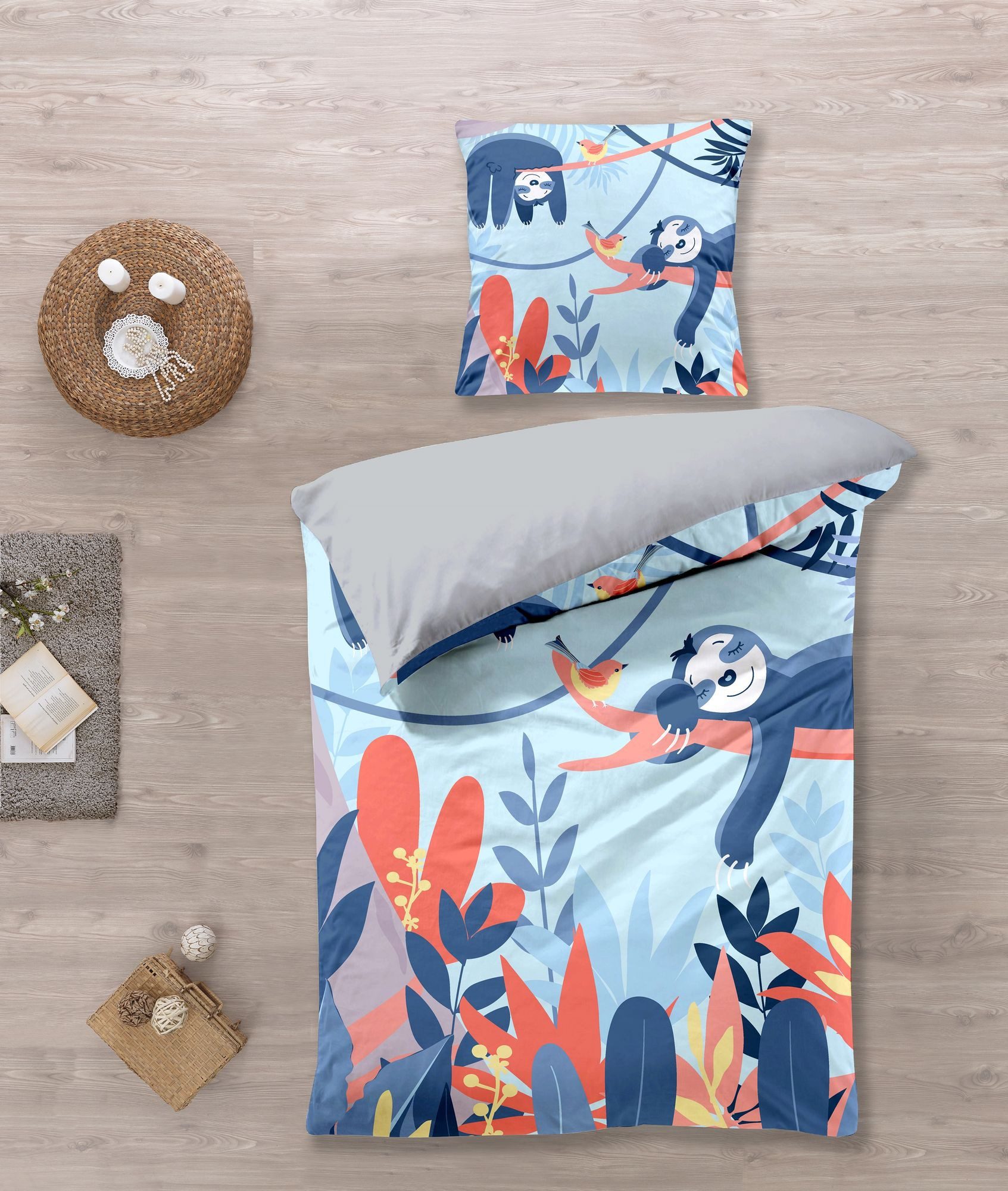 KK Shopping Kinderbettwäsche Bettwäsche Set mit Faultier 135 x 200 cm, 100 günstig online kaufen