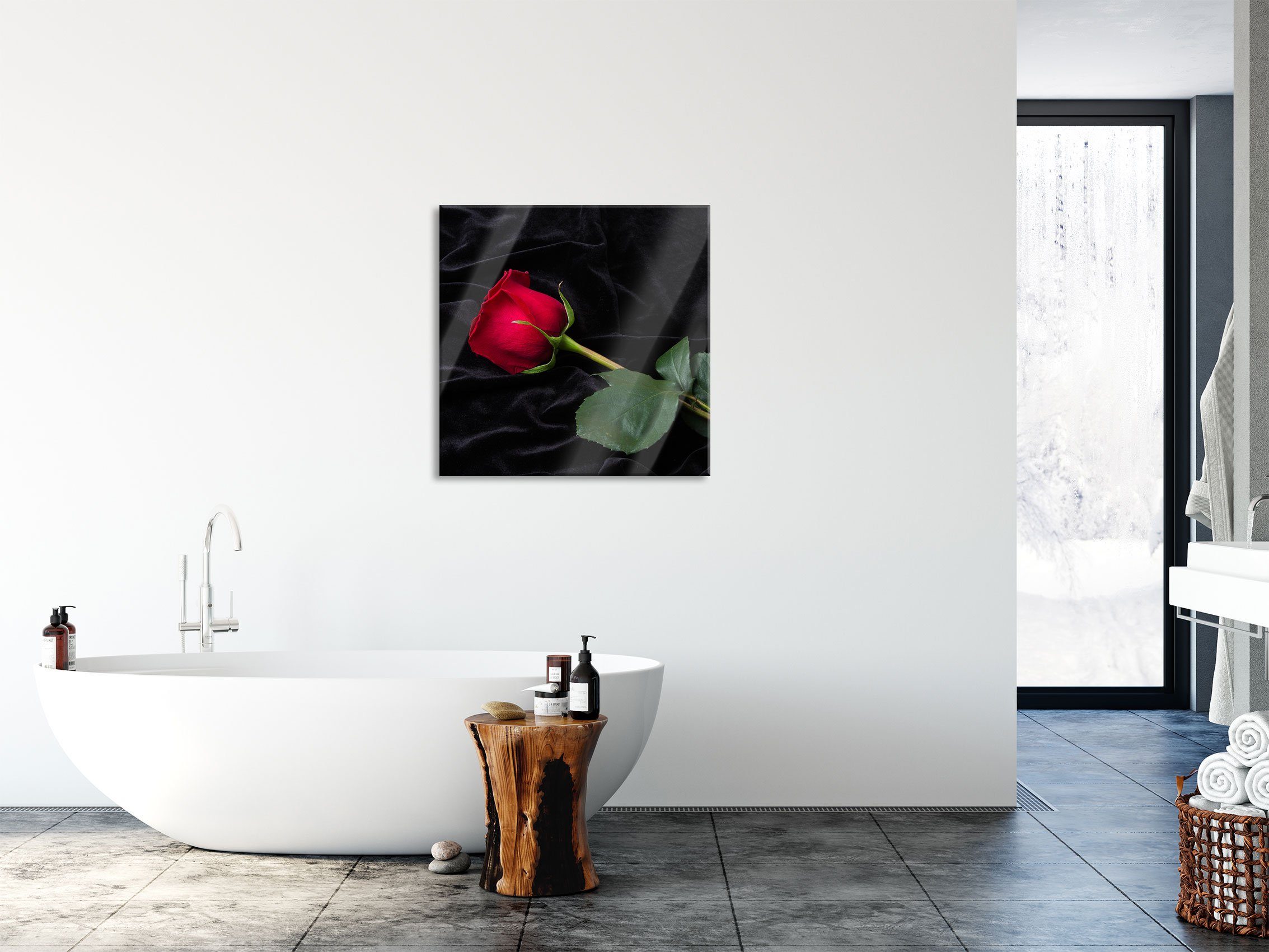 inkl. Pixxprint Abstandshalter Echtglas, Aufhängungen aus (1 Rose Rose, Glasbild Glasbild und St),