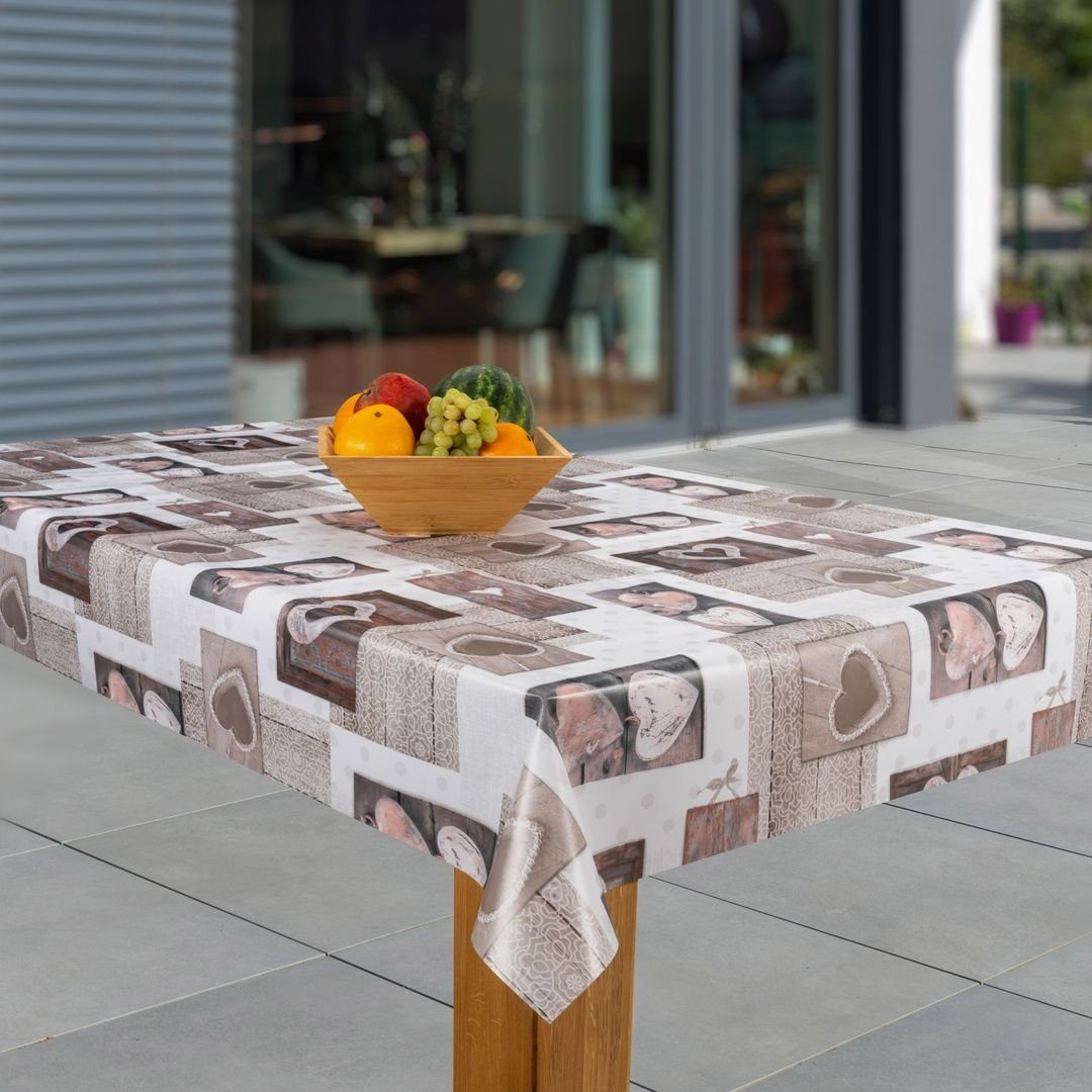 laro Tischdecke Wachstuch-Tischdecken Abwaschbar Herzen beige. günstig online kaufen