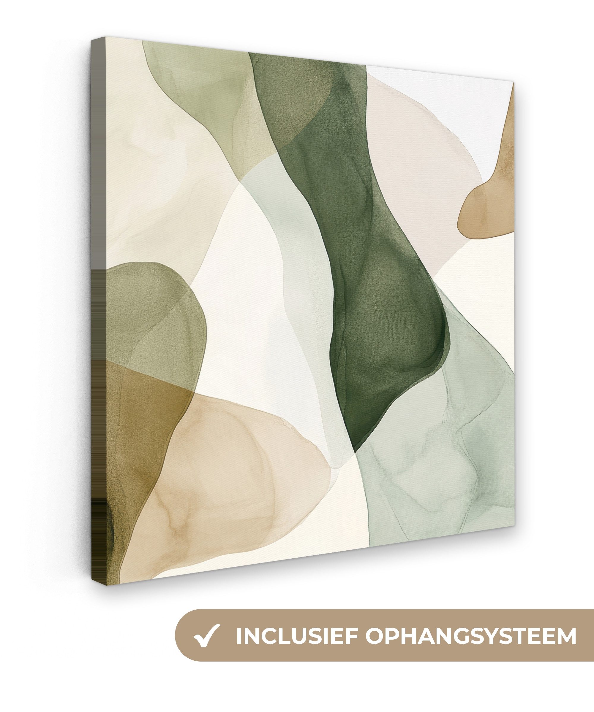 OneMillionCanvasses® Leinwandbild Japandi - Abstrakt - Grün, Fotodruck (1 St), Wandbild, Deko Schlafzimmer Wohnzimmer Flur 20x20 cm