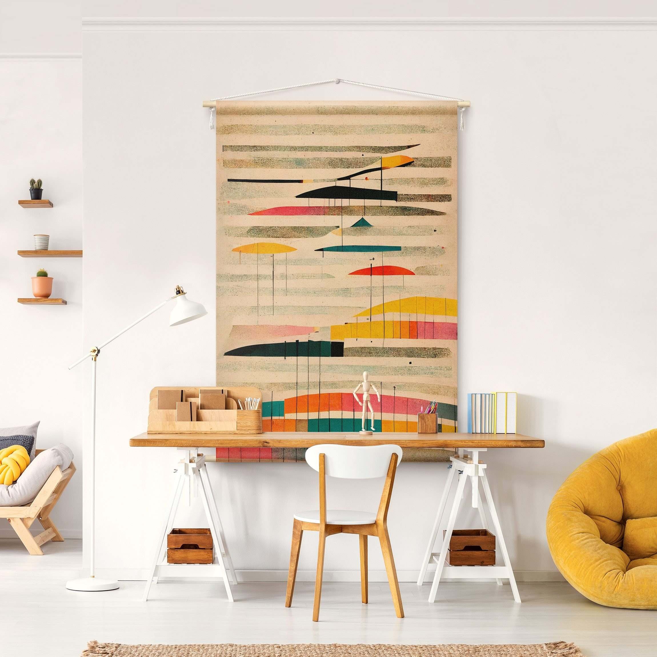 Bilderdepot24 Wandteppich modern Abstrakt Streifen bunt, rechteckig, Höhe: 2.6 mm, großes Wandbild aus Natur-Baumwolle Wandbehang Stoffbild Tuch Wollseil