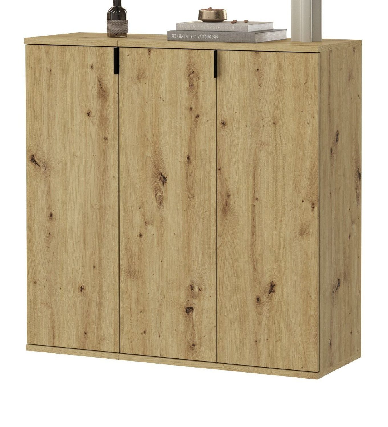 Inn.Furn Schuhschrank Line-Up (Kommode in Eiche Artisan, 3-türig) mit flexibler Inneneinteilung