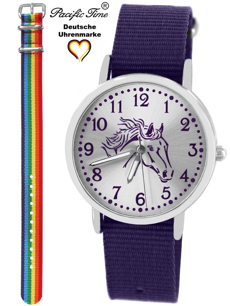 - Design Regenbogen Time Gratis Quarzuhr und Set Versand Kinder violett Pferd und Match Pacific Wechselarmband, Armbanduhr Mix violett