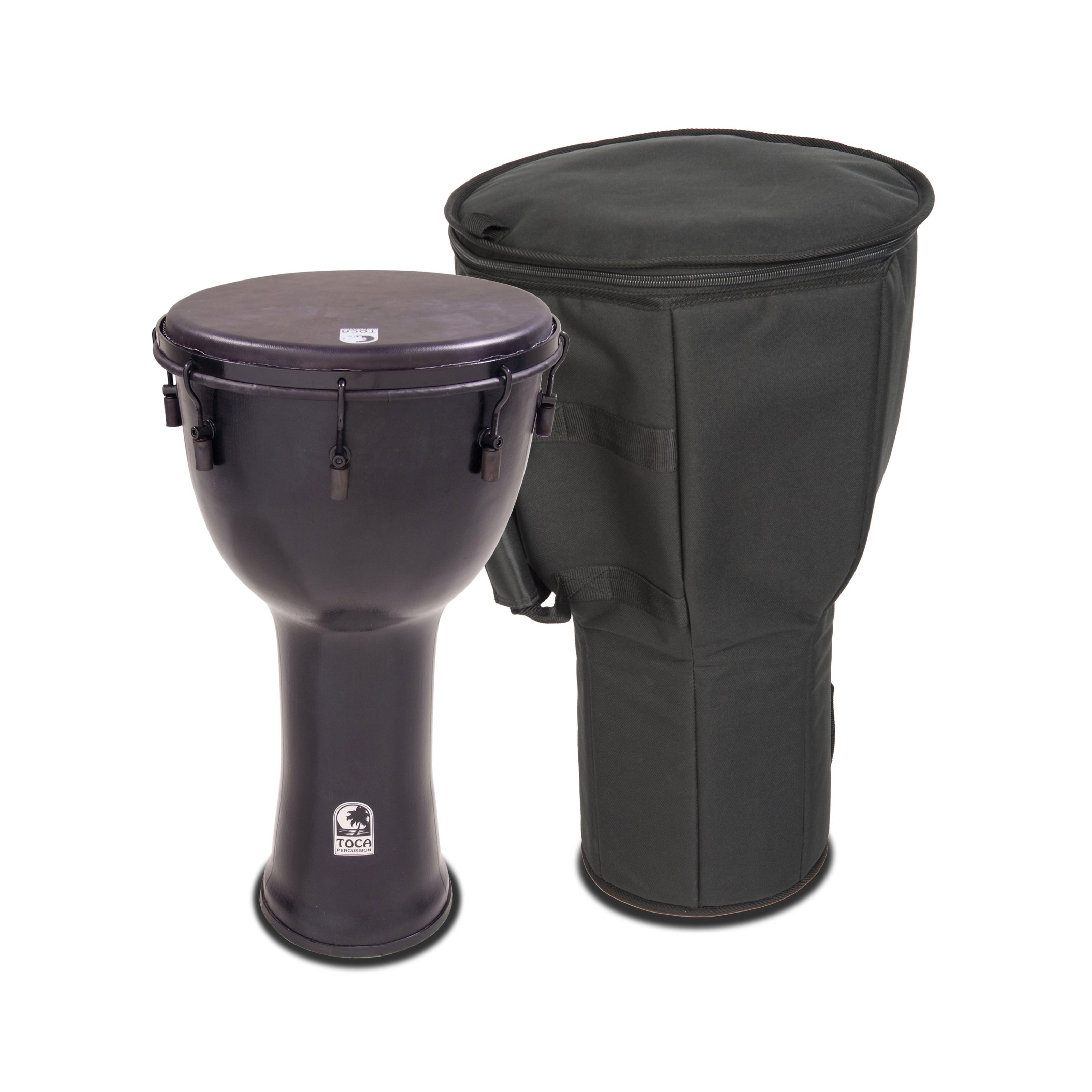 Toca Percussion Djemben,Djembe Black Mamba 12" mit Tasche Freestyle Mechanische Spannung Ziegenfell Schwarz, Percussion, Djemben, Black Mamba 12" + Tasche - Djembe-Set