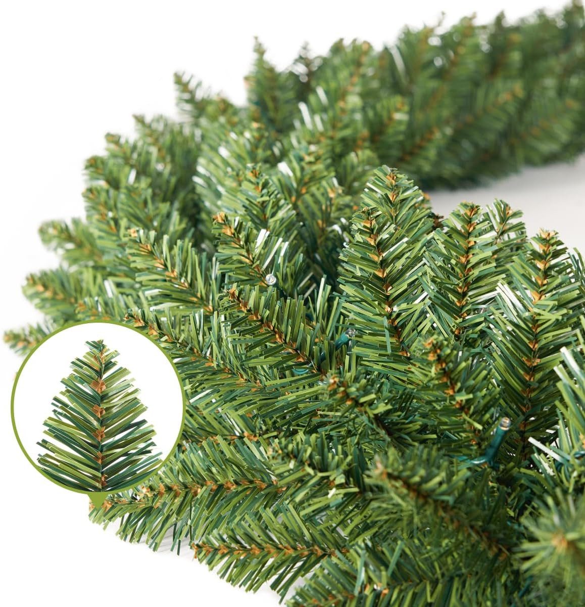 Montegoni LED-Girlande 270cm Kunst Weihnachtsgirlande grün mit 40 LED Lichterkette warmweiß, Tannengirlande beleuchtet mit Timer batteriebetrieben Garten Deko