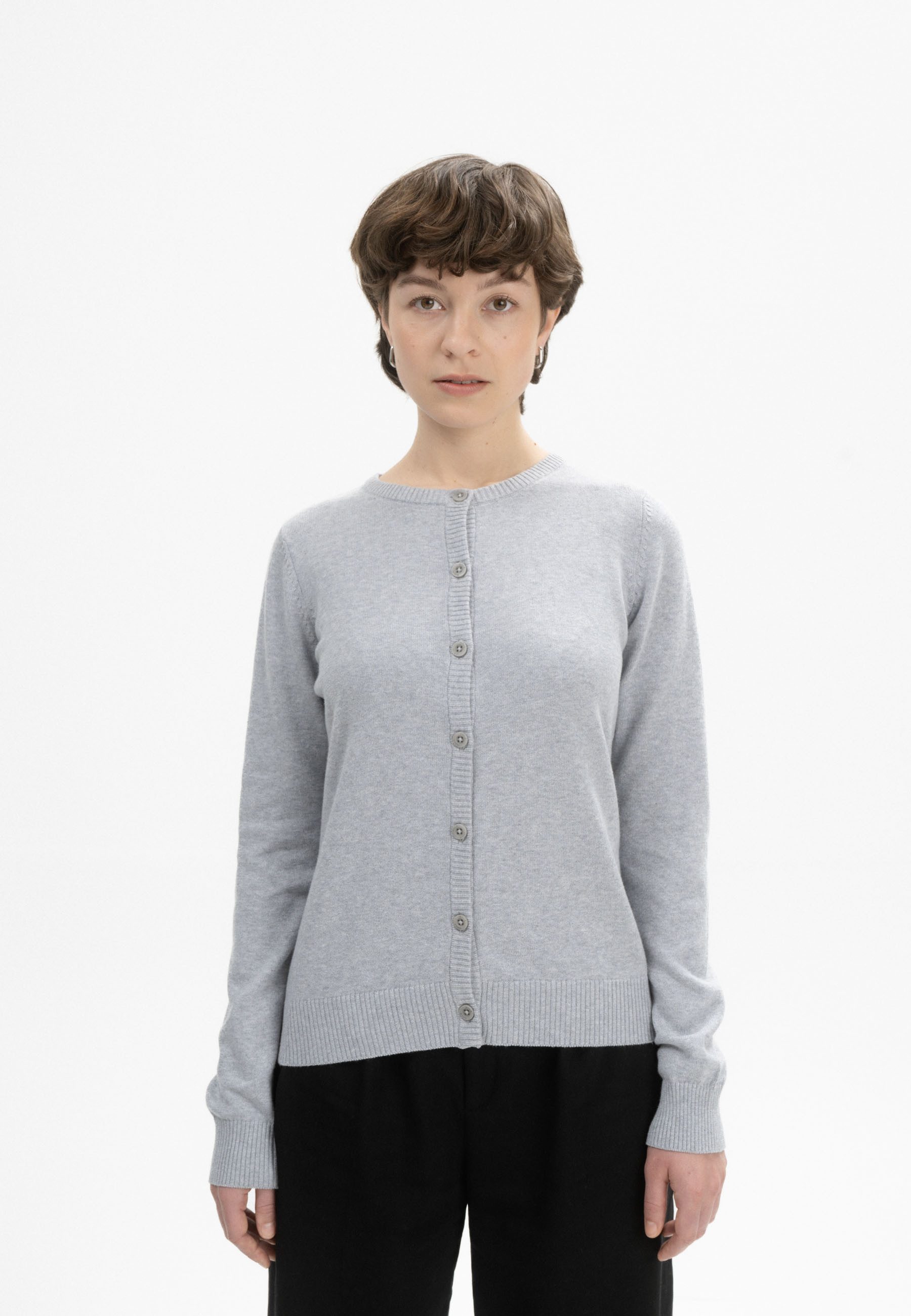 MELA Cardigan Feinstrick Cardigan Style NAMEEN Breite gerippte Struktur an Kragen und Knopfleiste