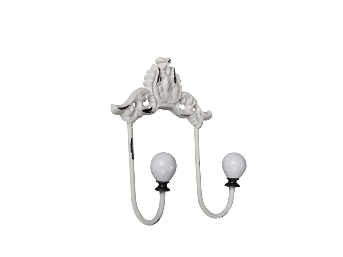 Chic Antique Kleiderhaken Garderobenhaken Gusseisen Doppelhaken Wandhaken grau patiniert, Alle Räume, Indoor, Outdoor, Gusseisen mit Porzellanknauf