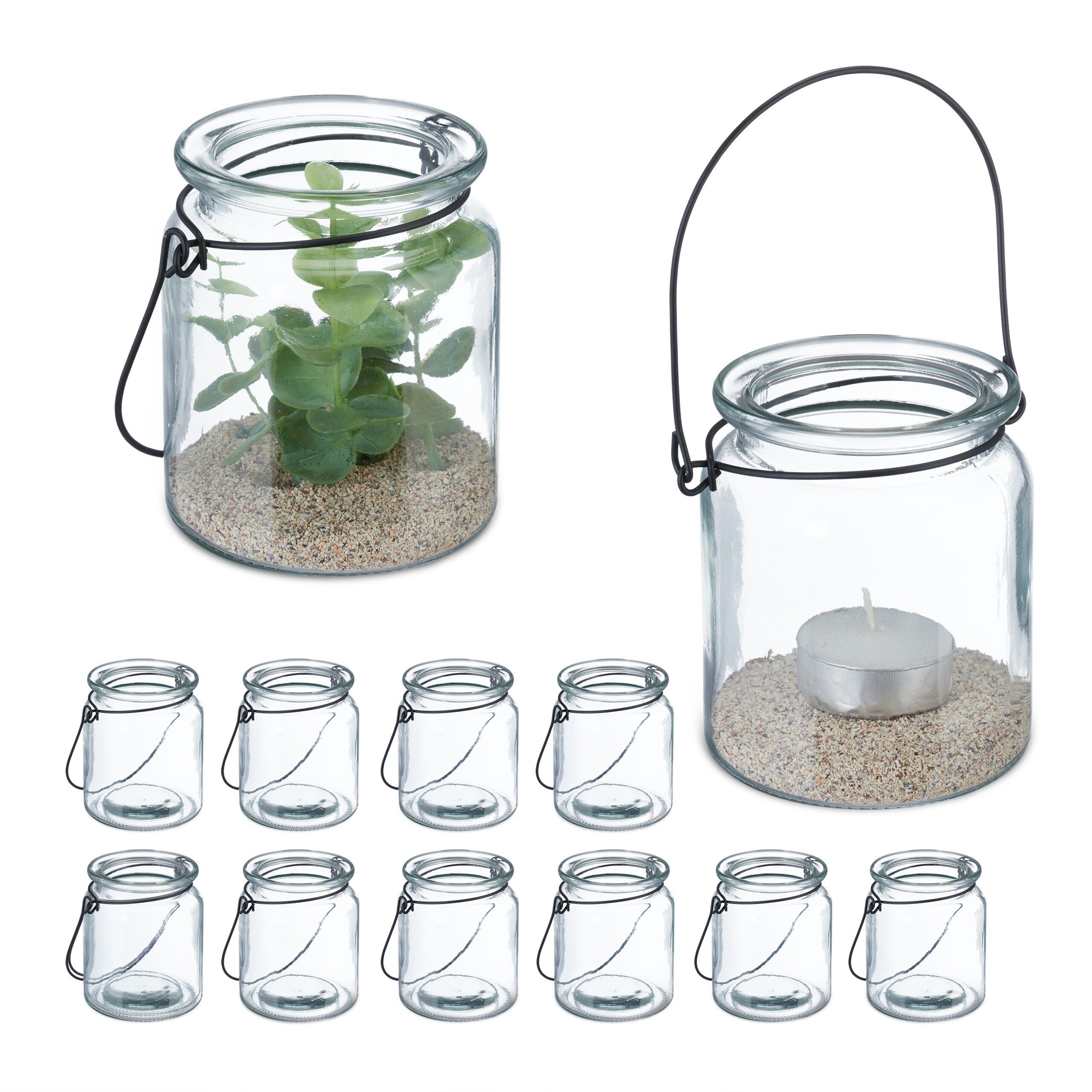 Windlicht relaxdays 12er Set Glas Windlicht