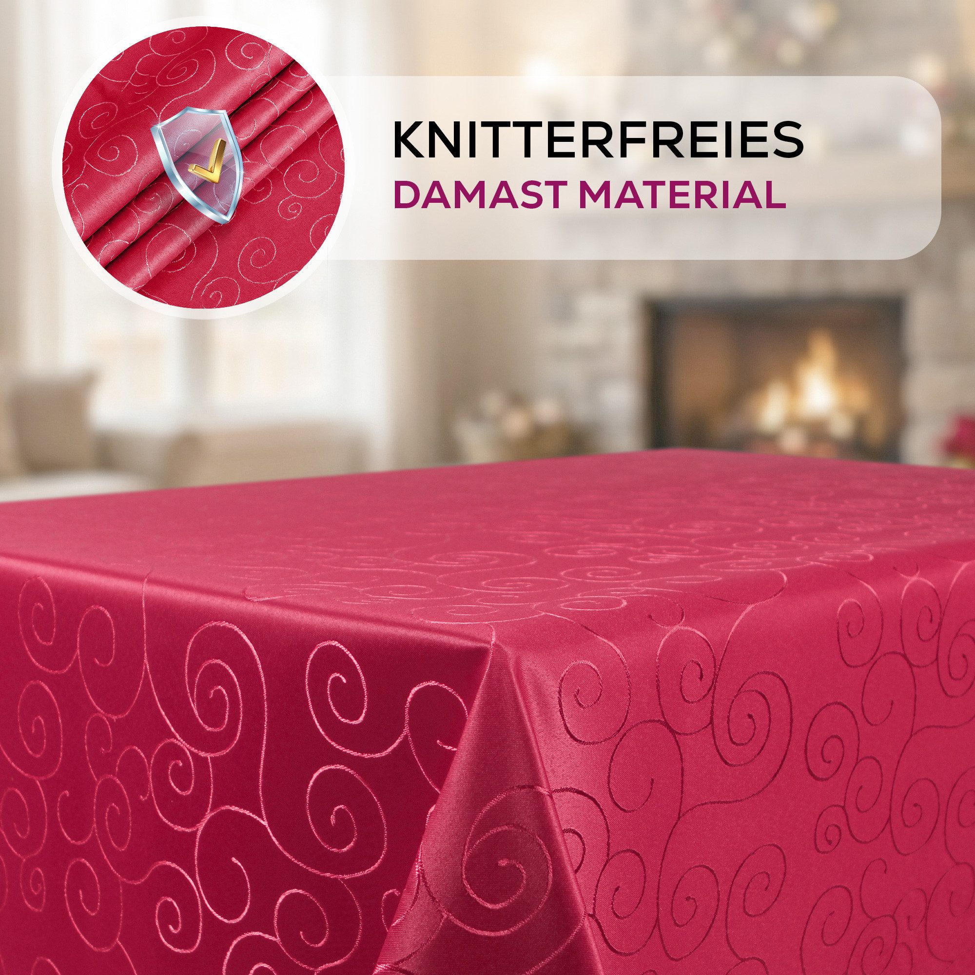 Beautex Tischdecke Damast Ornamente bügelfrei fleckenabweisend pflegeleichte Tischwäsche (1-tlg), Lotuseffekt, Formstabil, Strapazierfähig, Eleganter Glanz, Kni – Bild 4 von 5