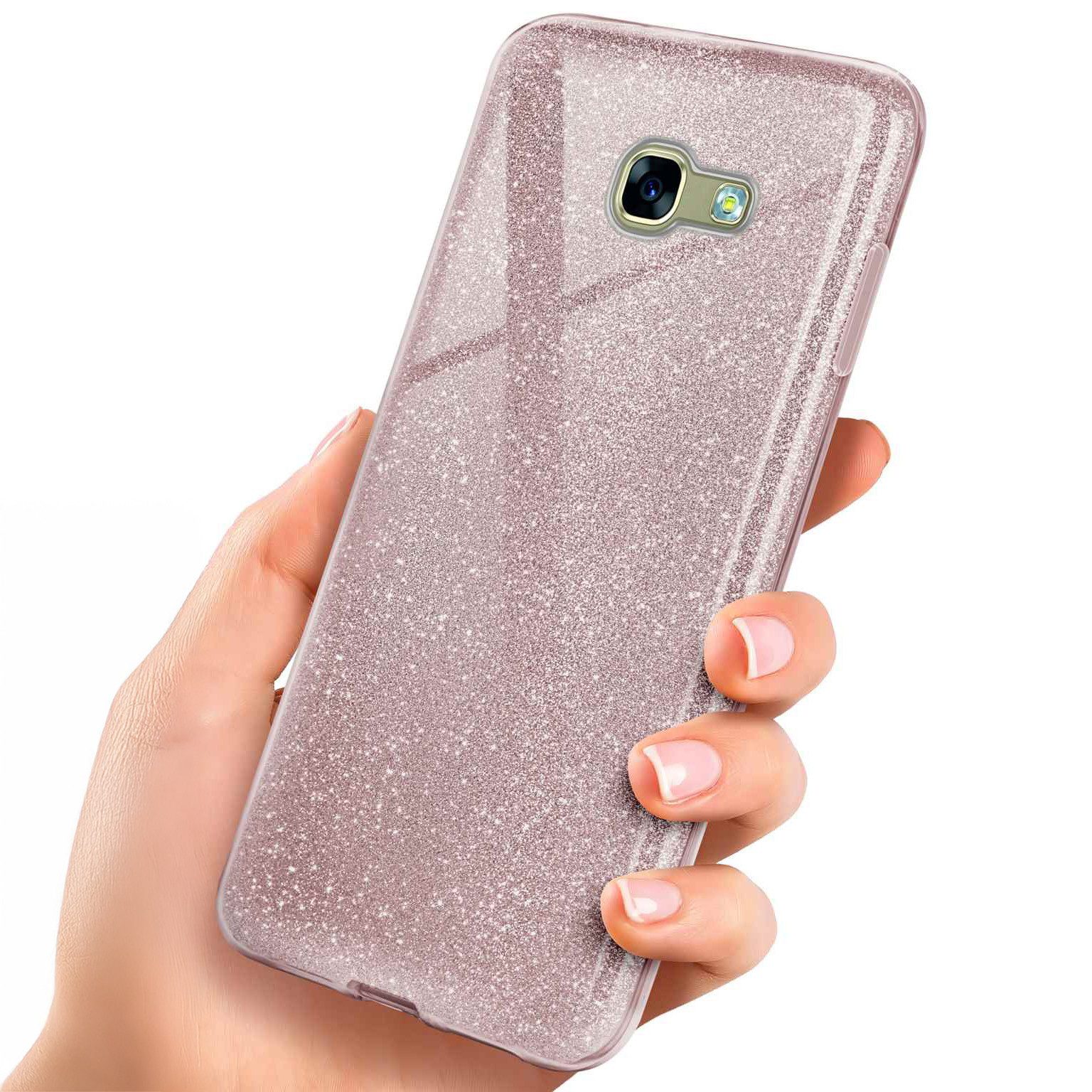 ONEFLOW Handyhülle für Samsung Galaxy A3 (2017) Glitzer Hülle Glitter Case Rosa 4,7 Zoll, Hülle Glitzernd Dünne Schutzhülle mit Kameraschutz Frauen Glitzerhülle