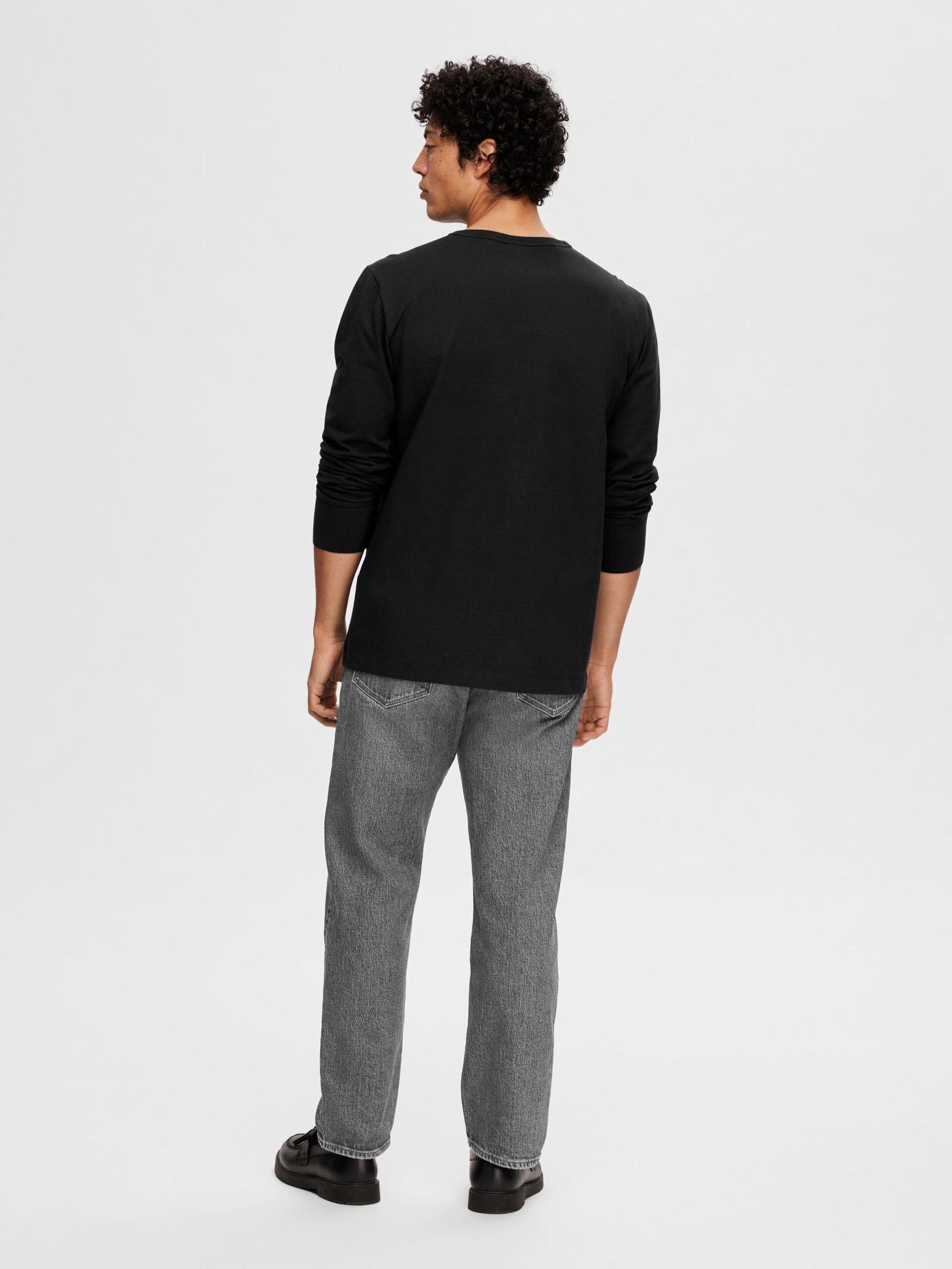 SELECTED HOMME T-Shirt Einfarbiges Rundhals Langarm SLHPHILLIP SLHPHILLIP LS HENLEY NOOS