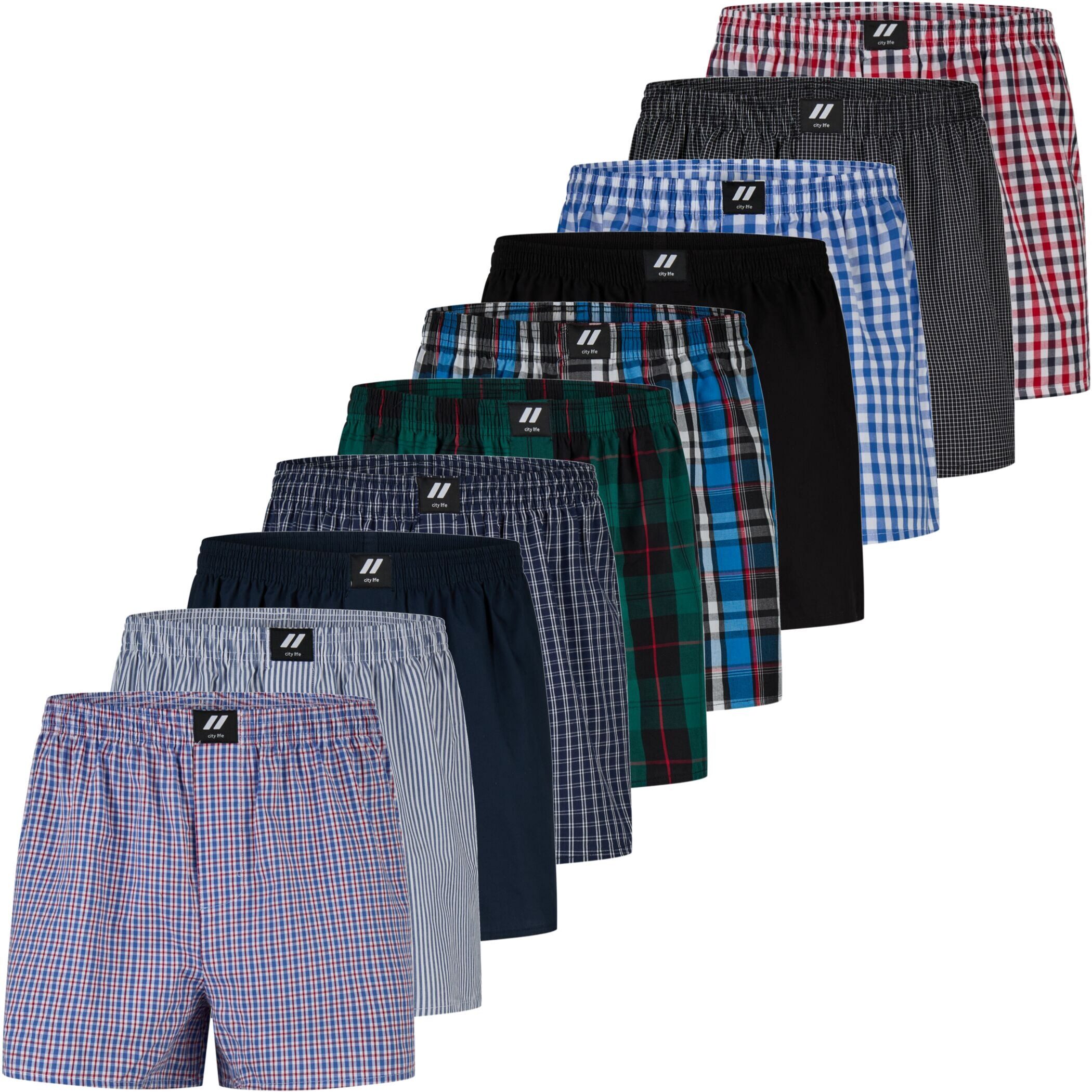 City Life Boxershorts Herren Unterhosen Baumwolle Webboxer (10er Pack) Spar günstig online kaufen