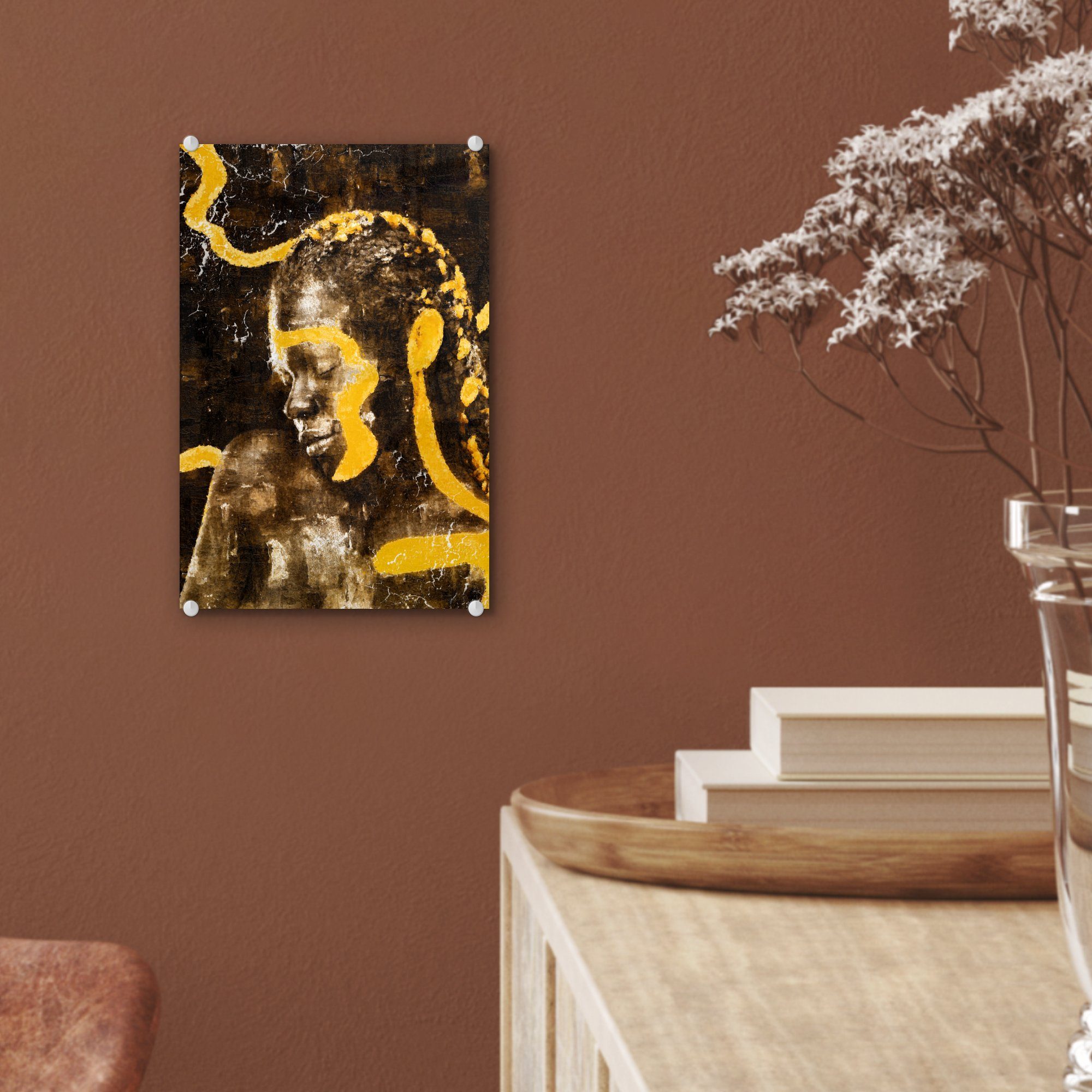 Glasbilder auf Gold, auf Frau - Wanddekoration St), Wandbild Schwarz - - Acrylglasbild Foto MuchoWow Glas Glas Bilder (1 - -
