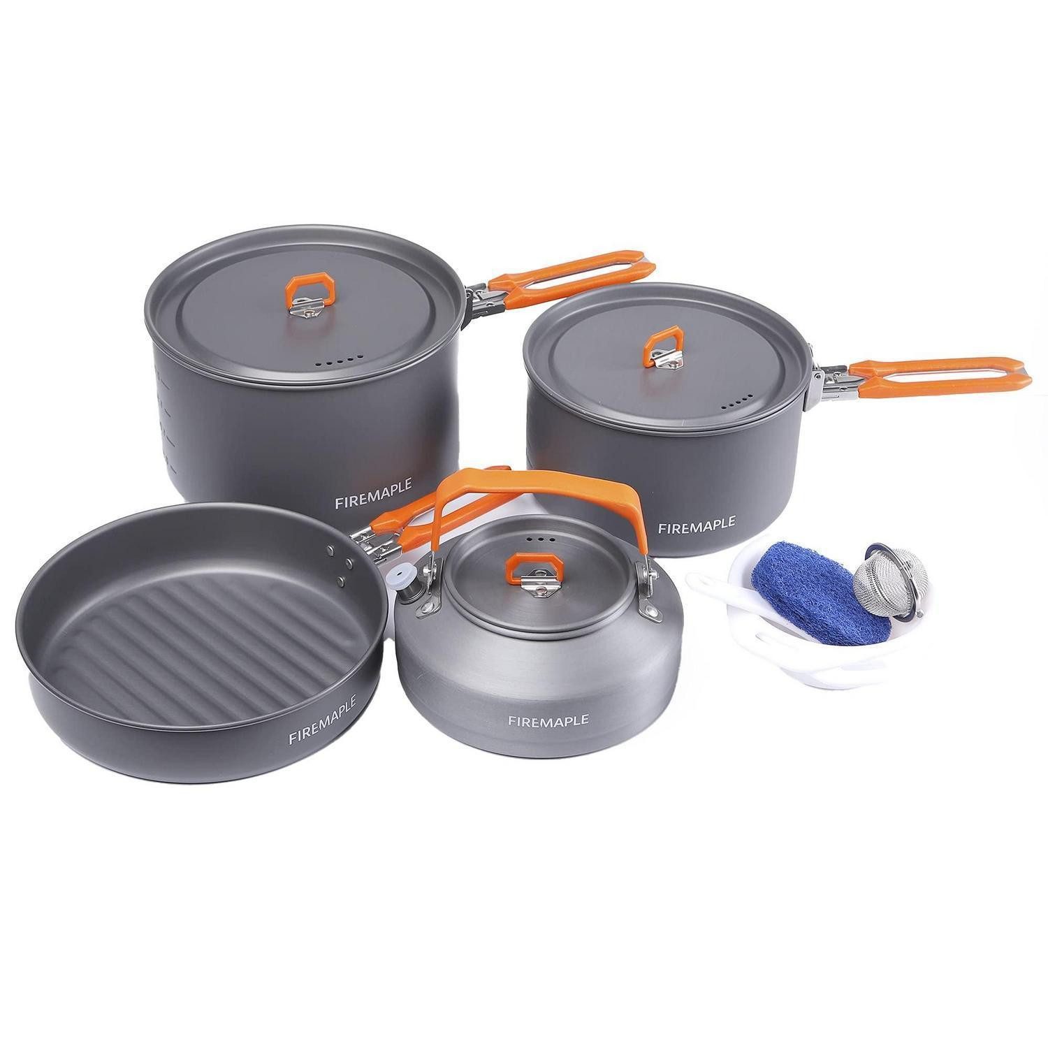 LuxusKollektion Topf-Set Camping Kochset Outdoor 12-teilig Aluminium Hartanodisiert Orange
