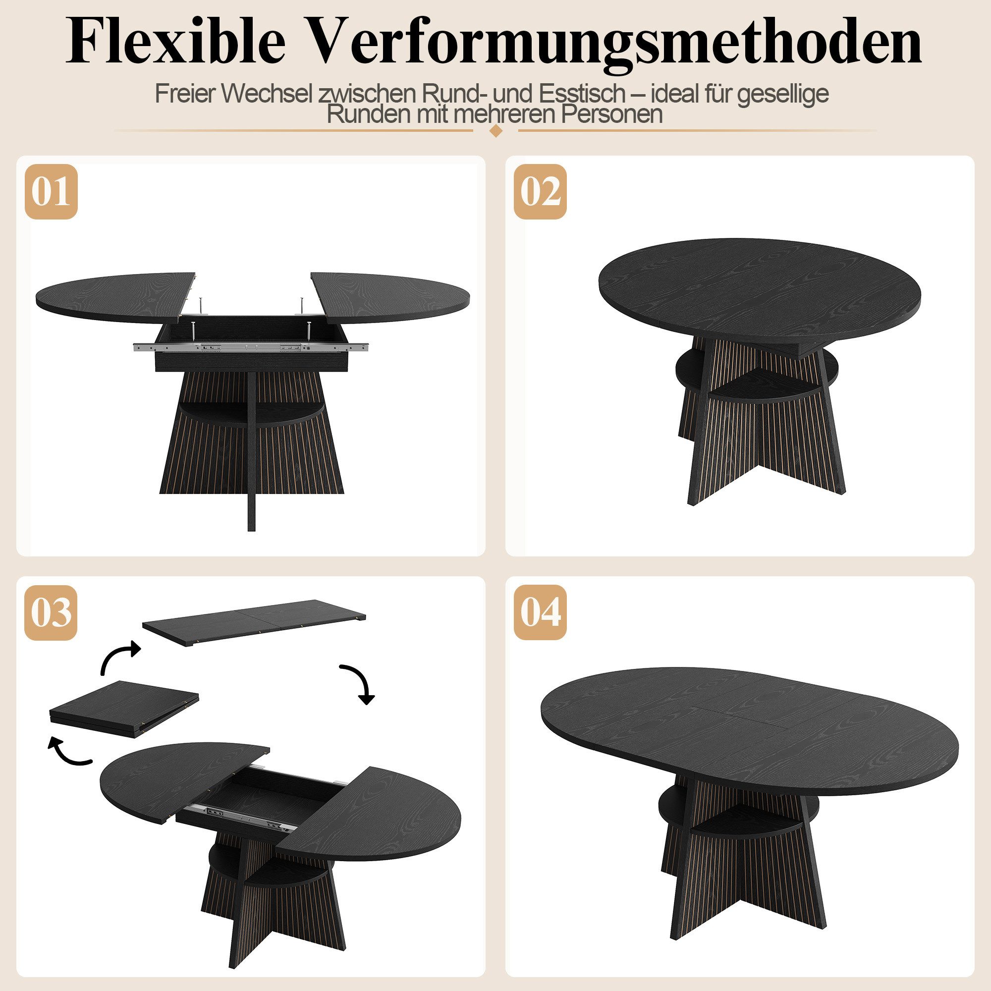 i@home Esstisch ausziehbarer Esstisch platzsparender Multifunktionstisch (Packung Set), offenem Ablagefach verdickte Tischplatte abgerundete Ecken – Bild 2 von 5