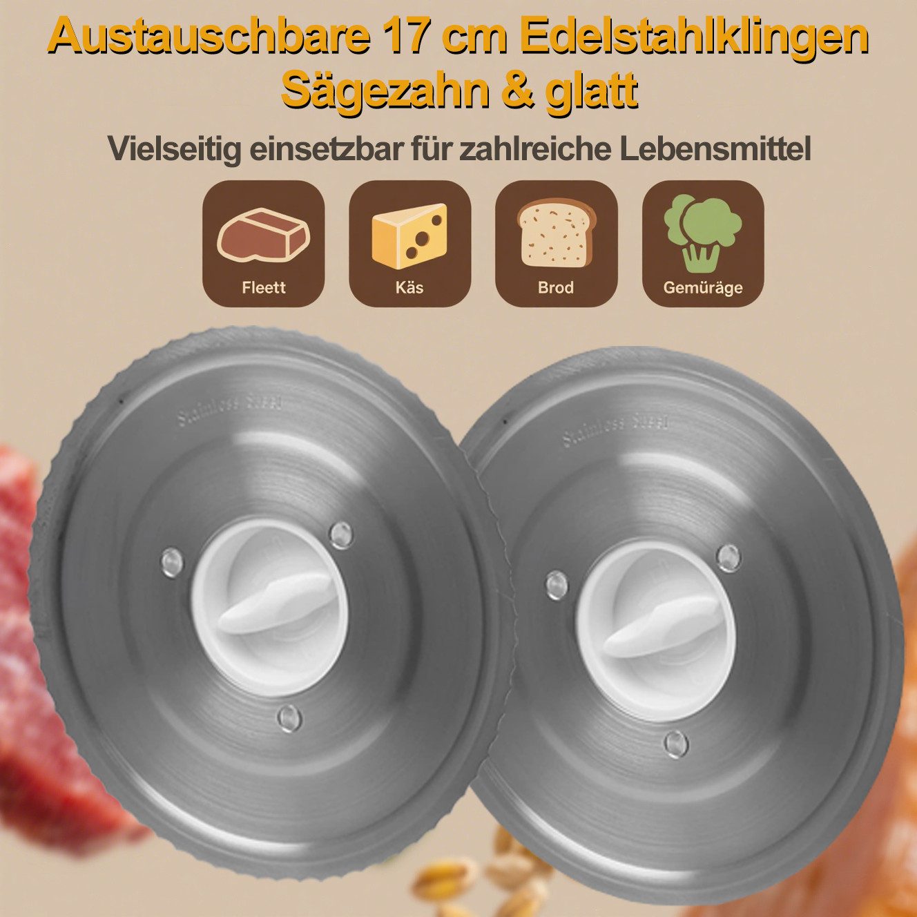 Forrlite Allesschneider, Elektrischer Allesschneider, 250 W, mit 2 Edelstahlklingen (170 mm), Verstellbare 0–15 mm, herausnehmbares Messer, ideal für Fleisch, Brot