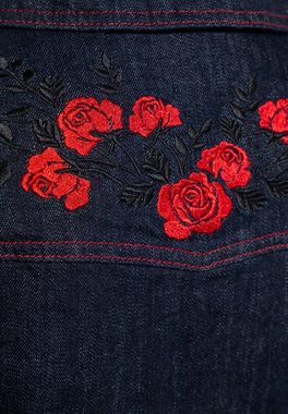 QueenKerosin Jeanskleid Roses (1-tlg) mit kontrastierter floraler Stickerei im Western Stil