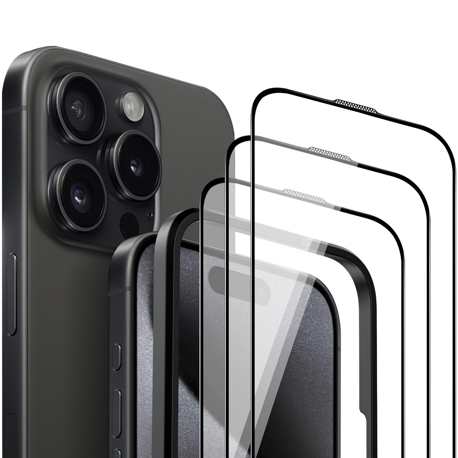 Sytifro Schutzfolie Panzerglas Kompatibel mit, (iPhone 16 Pro Max/ iPhone 16 Pro/ iPhone 16 Plus/ iPhone 16/ iPhone 15 Pro Max/ iPhone 15 Pro/ iPhone 15 Plus/ iPhone 15, 3 Schutzglas + 1 Montagerahmen), 9H Härte Panzerfolie, HD Displayschutz, Ultra-klar,