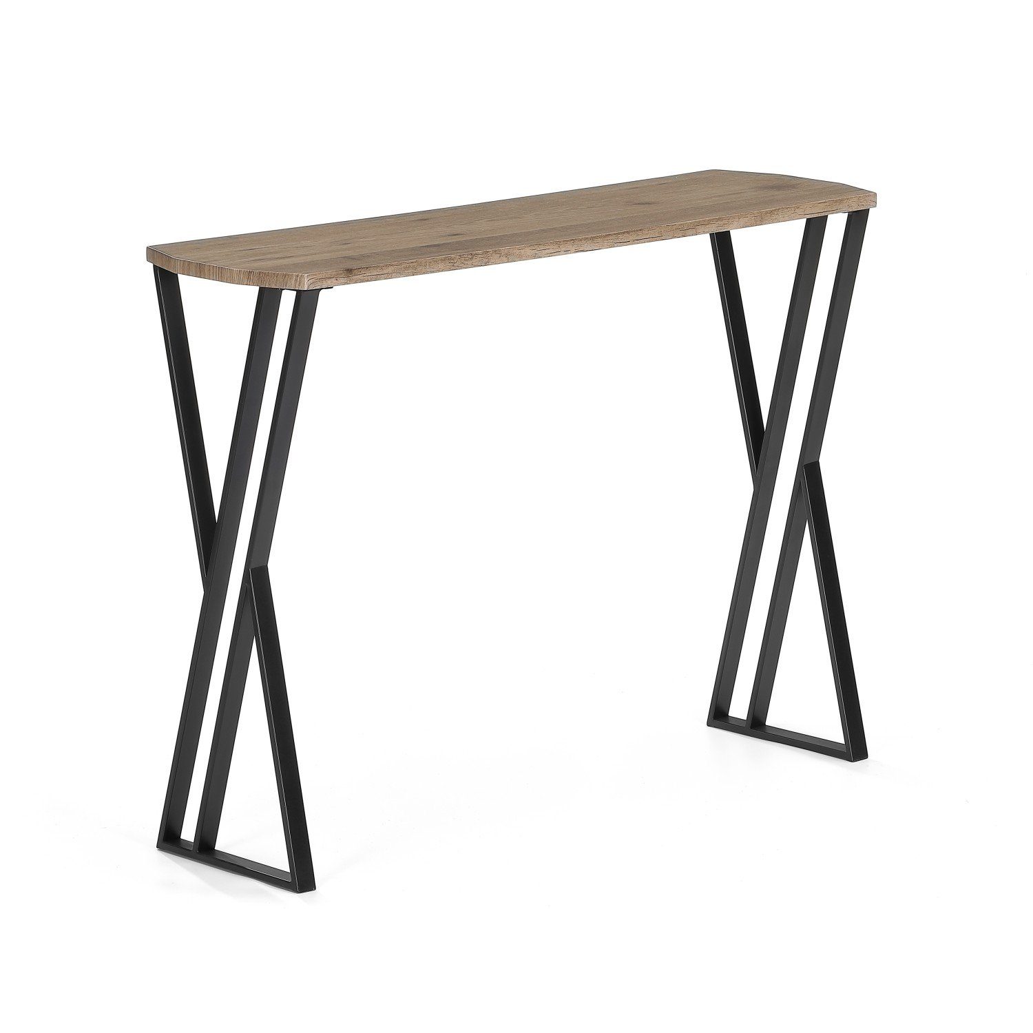 Wohnando Couchtisch Konsolentisch Metall "Eros", braunes Piniendekor, 100x30x75, schwarze Metallbeine, Ablagetisch Flur, Wohnzimmer Sideboard