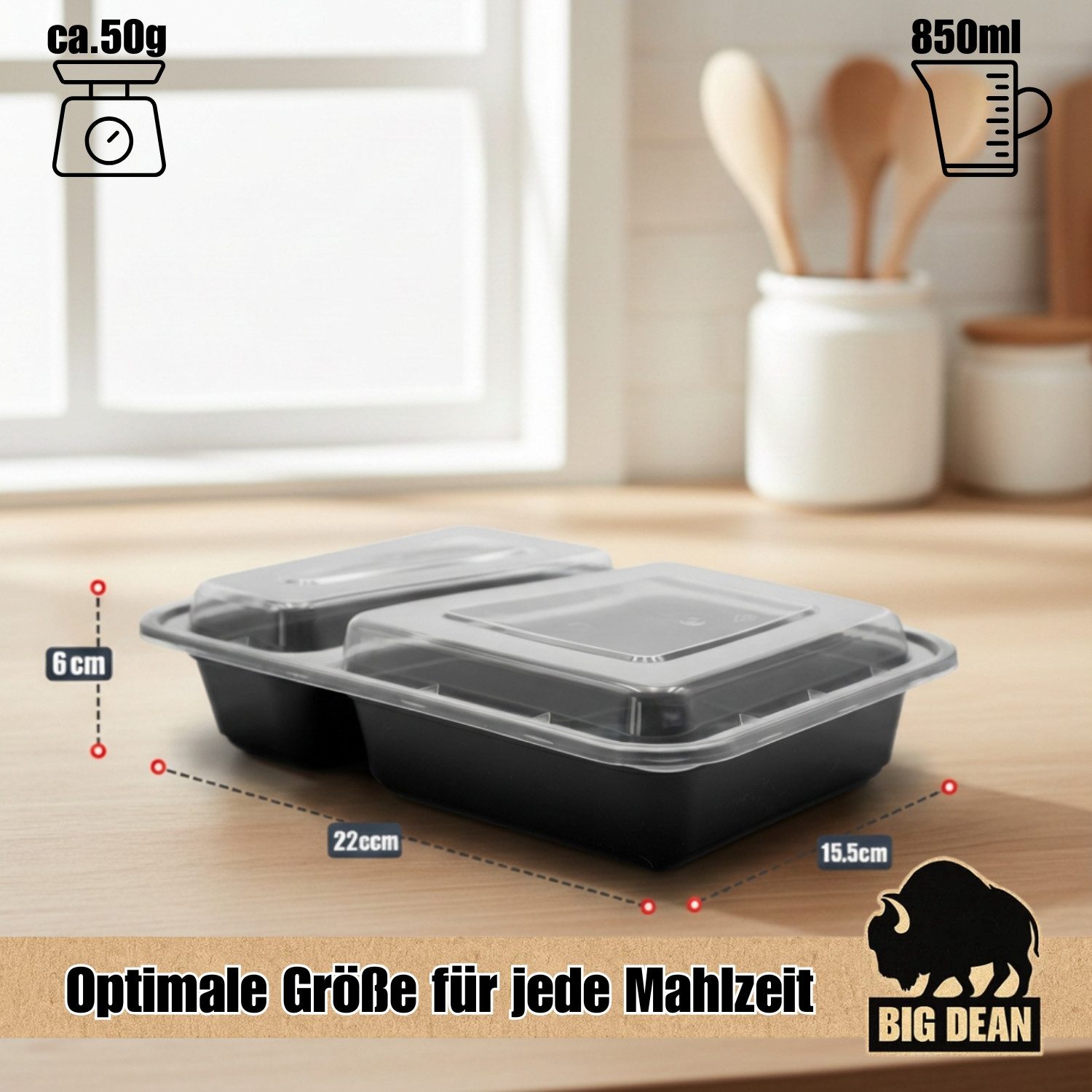 BigDean Lunchbox 10 Stück wiederverwendbare Meal Prep Boxen mit Deckel 2 Fächer, Kunststoff, (Set, 20-tlg., Meal-Prep Boxen), Spülmaschienenfest, Gefrierschrankfähig, Mikrowellengeeignet