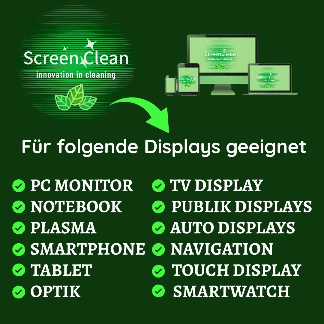 Screen Clean Screen Premium GREEN Reinigungs-Set Clean DUO-Set, (2-St)